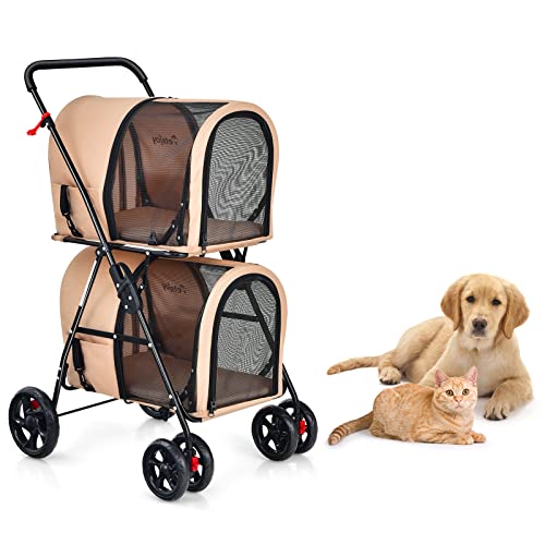 **PETSITE Double Dog Stroller - Foldable Pet Stroller for 2 Small to Medium Dogs & Cats with Detachable Carrier Wheels | Jogger Stroller Crate for Car Seat, Walking, Camping & Travel | Perfect for Outdoor Adventures & Daily Errands**