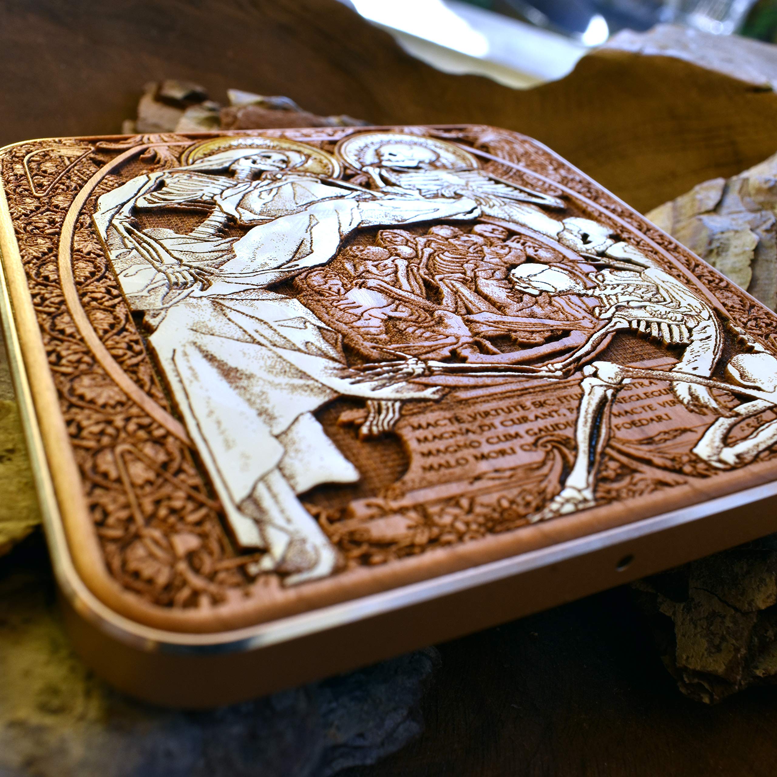 15W Fast Wireless Charger Pad - Hand-Painted Skeleton Art on Cherry Wood with Black Aluminum Base | Qi-Certified Charging Station for iPhone 16, Galaxy S25, S24 | Gothic Souls Dark Art Decor for Home & Office Desk | Perfect Gift for Halloween & Tech Lovers