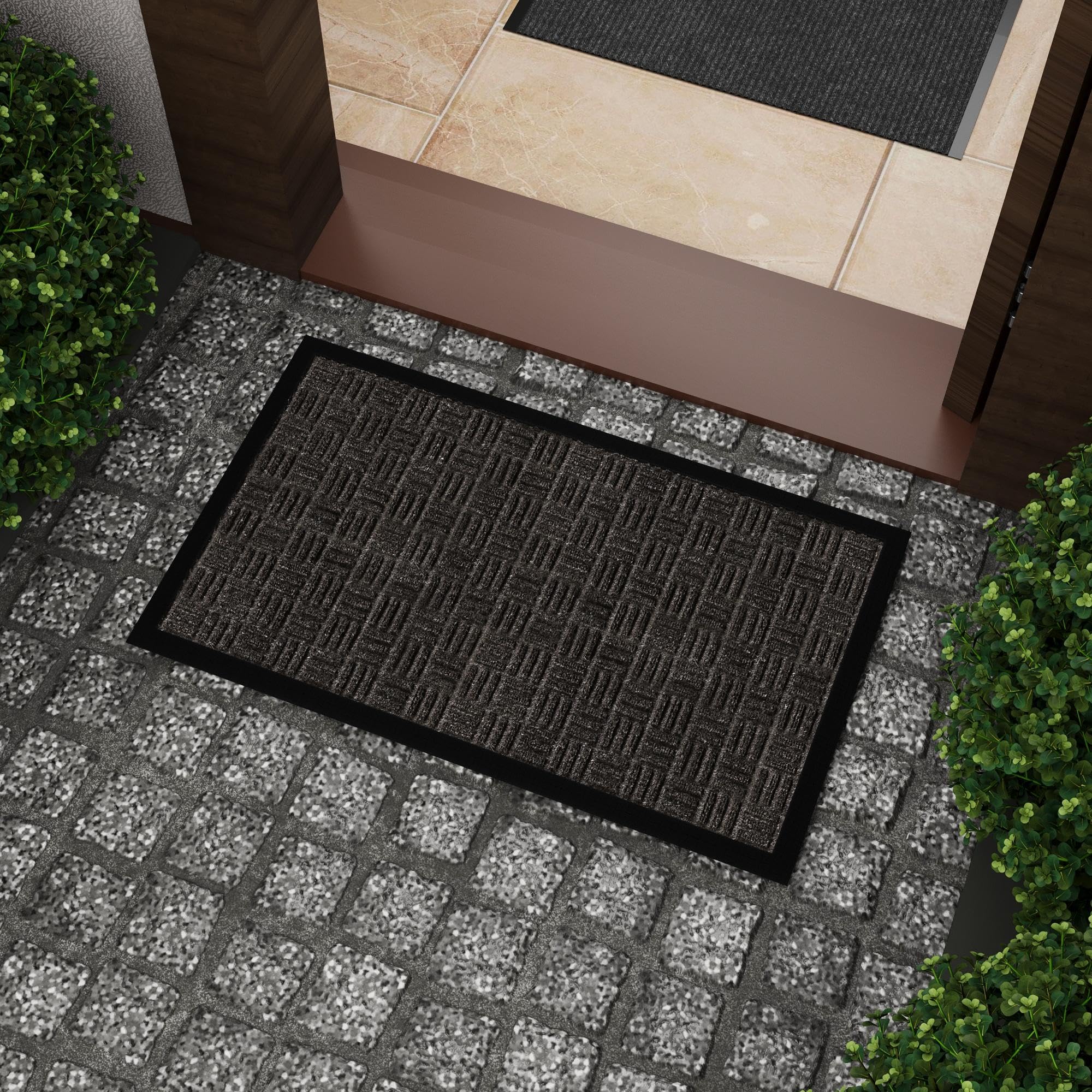 Sweet Home Stores Waterproof Ribbed Rubber Mat - Indoor/Outdoor Non-Slip Rug for Kitchen, Entryway, Living Room & Office - 18