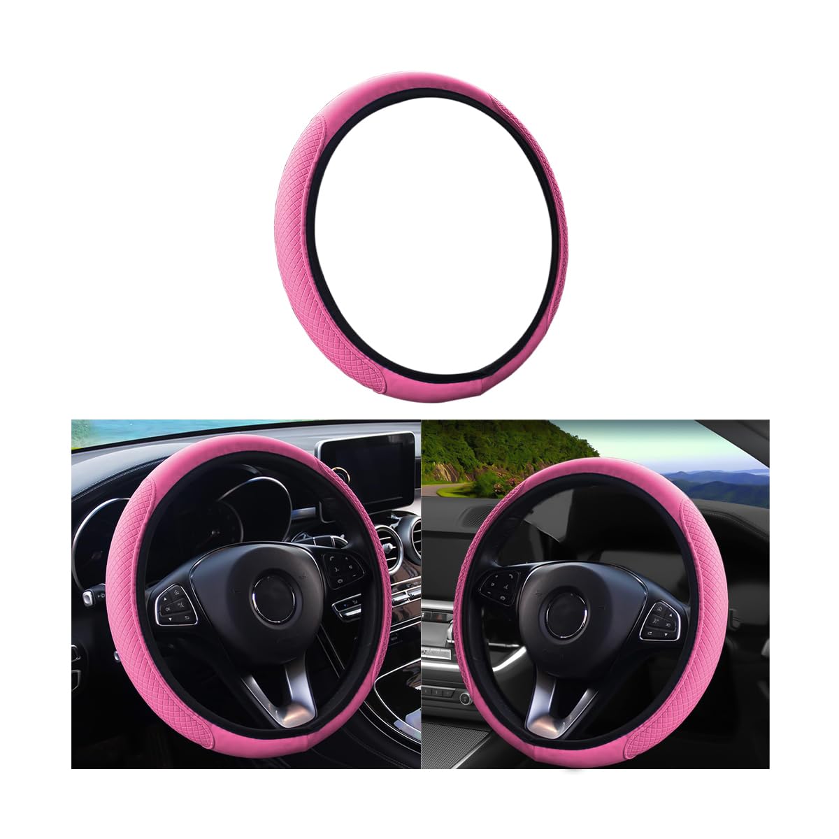 Premium Anti-Slip Leather Steering Wheel Cover - Breathable Microfiber Universal 15