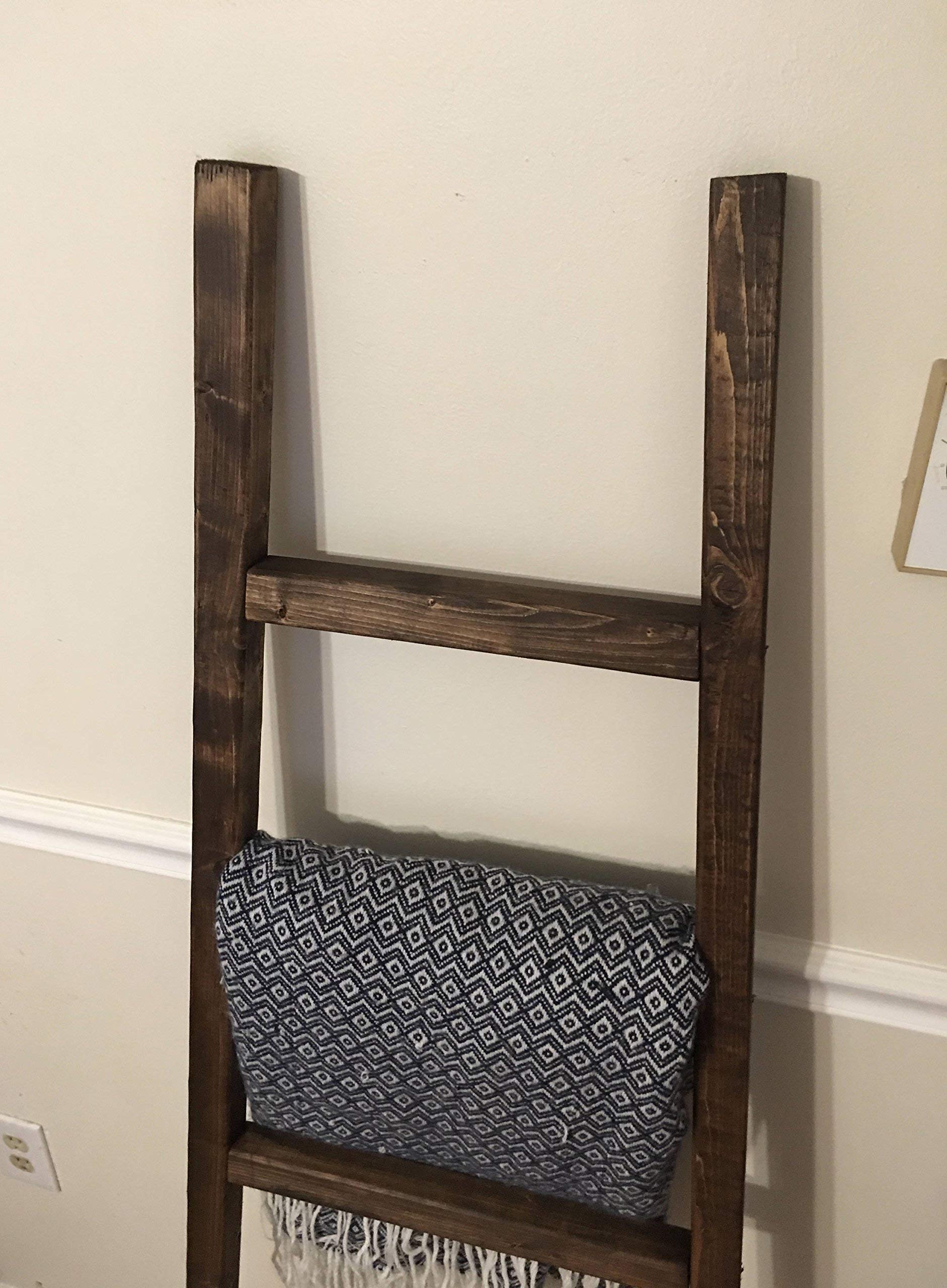 Rustic Wooden Blanket Ladder - Decorative Leaning Ladder for Blankets, Quilts & Throws - Farmhouse Home Decor for Living Room, Bedroom & Nursery Organization