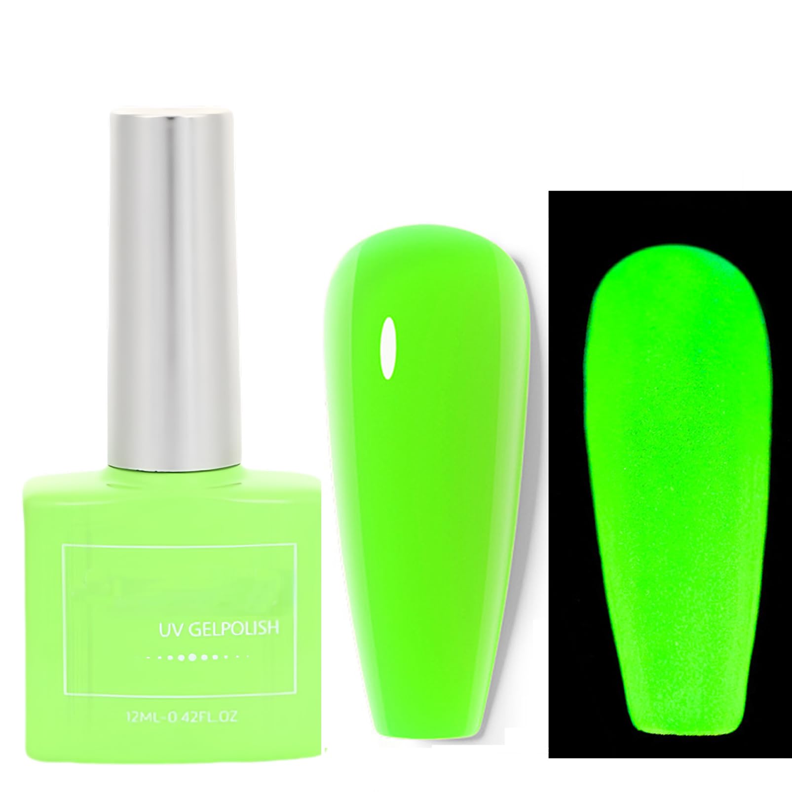 Glow in Dark Nail Polish Set - Long Lasting UV Gel Top Coat for DIY Salon Nails at Home | Fluorescent Neon Green Nail Polish with Luminous Effect | Perfect for Parties, Halloween, Night Events & Nail Art Designs