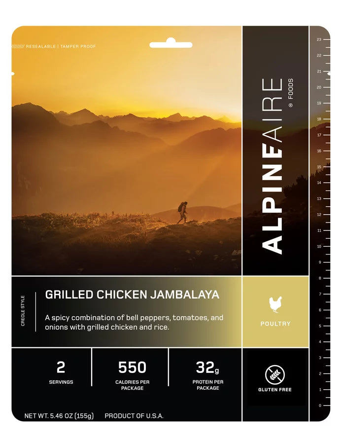AlpineAire Freeze-Dried Grilled Chicken Jambalaya - Lightweight Backpacking & Camping Meal - High Protein Emergency Food for Hiking, Survival & Outdoor Adventures