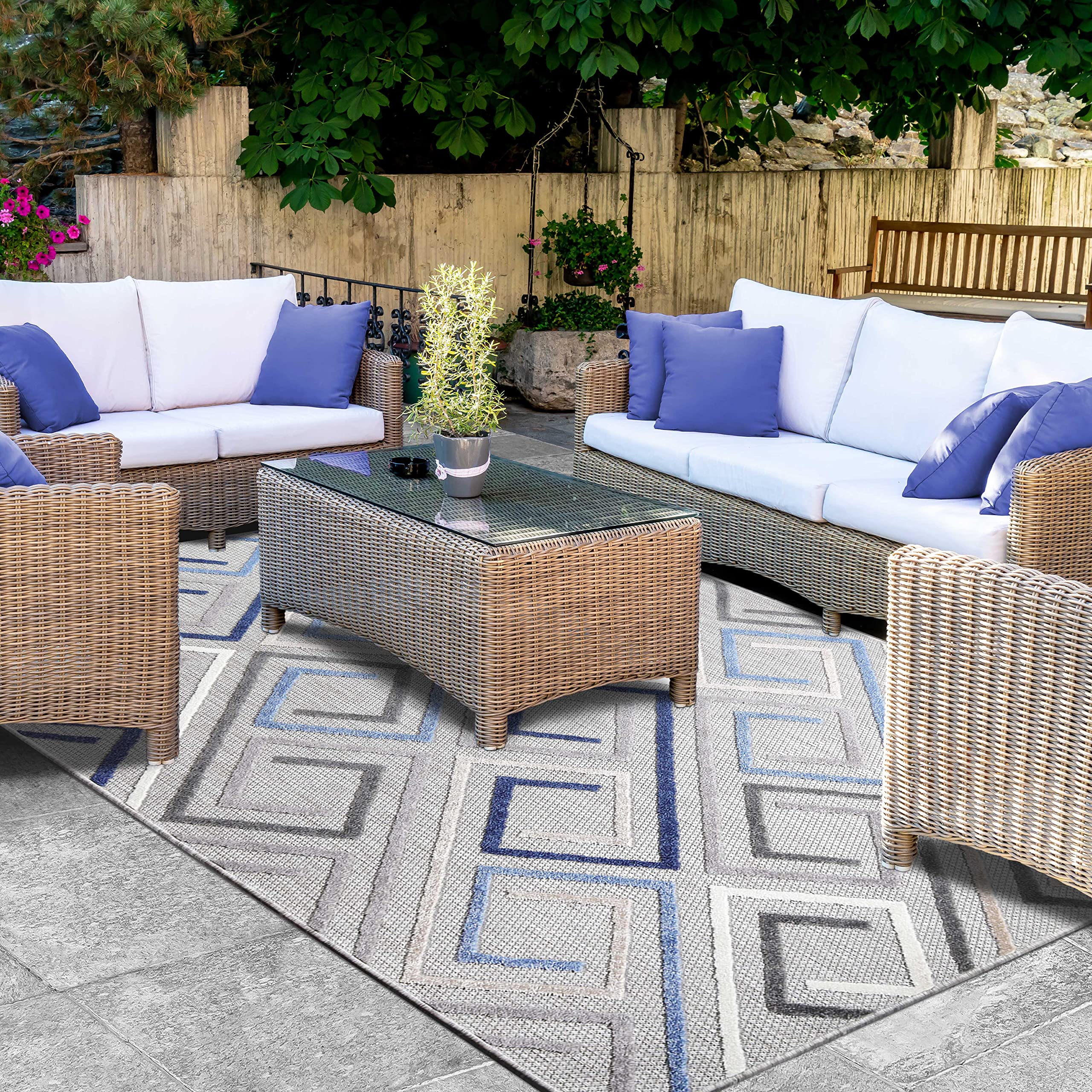 BNM Contemporary Geometric Indoor Outdoor Area Rug - Bohemian Floor Covering 5'2
