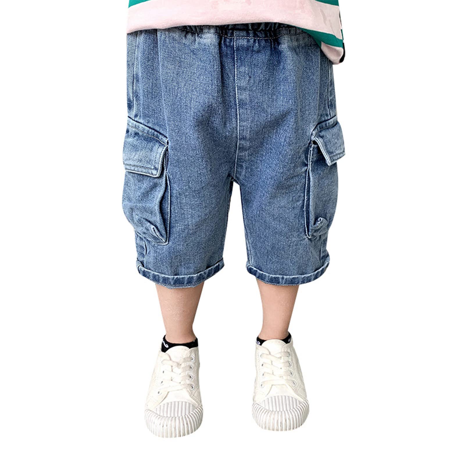 **Boys' Denim Shorts for Toddlers - Elastic Waist Summer Pants with Pockets | Comfortable Knee-Length Jeans for Playtime & Outdoor Activities**