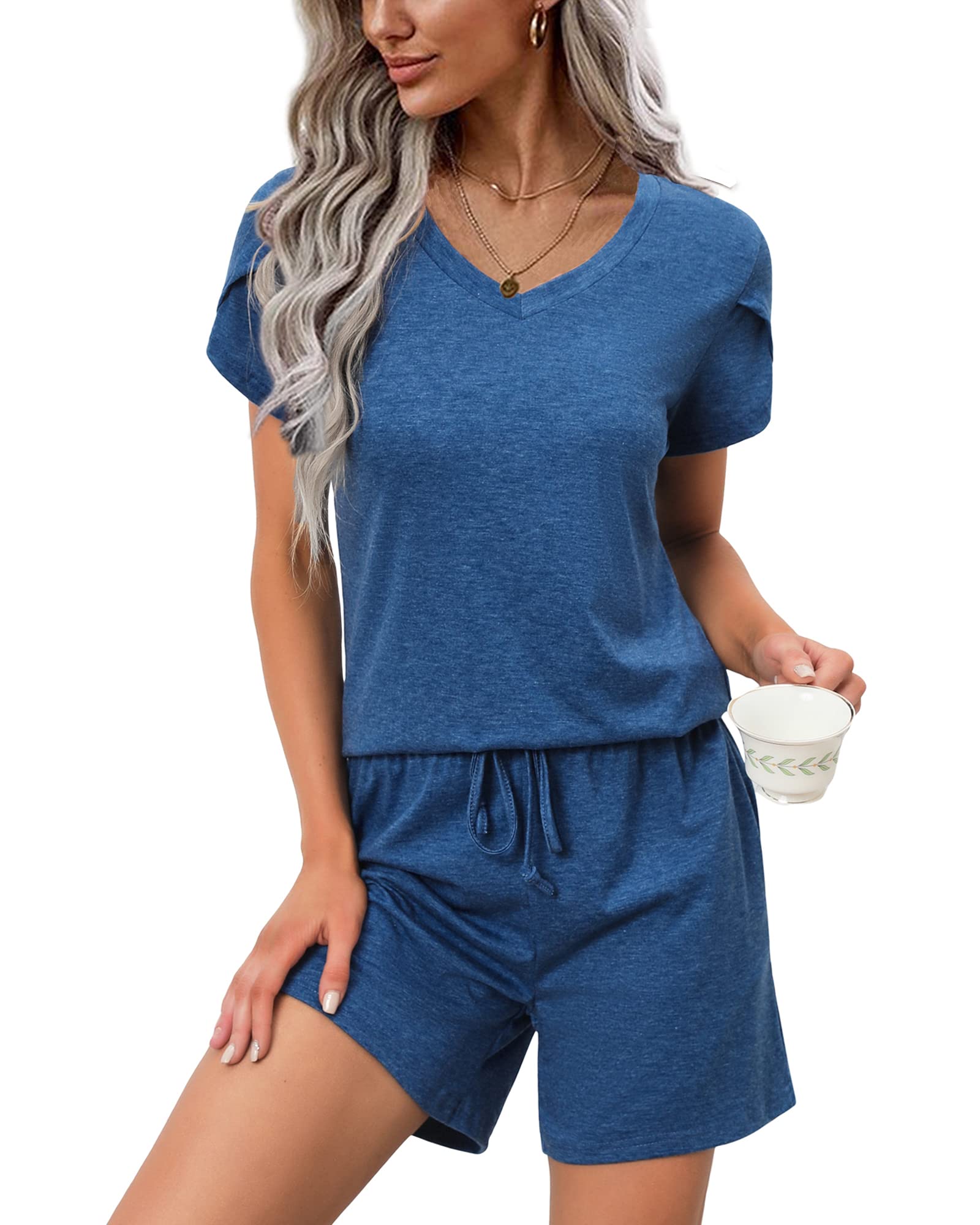Difficort Women's Pajama Sets - Soft Short Sleeve Sleepwear with Pockets, Comfy Lounge Pajama Set for Women | Perfect for Sleeping, Lounging & Relaxing at Home