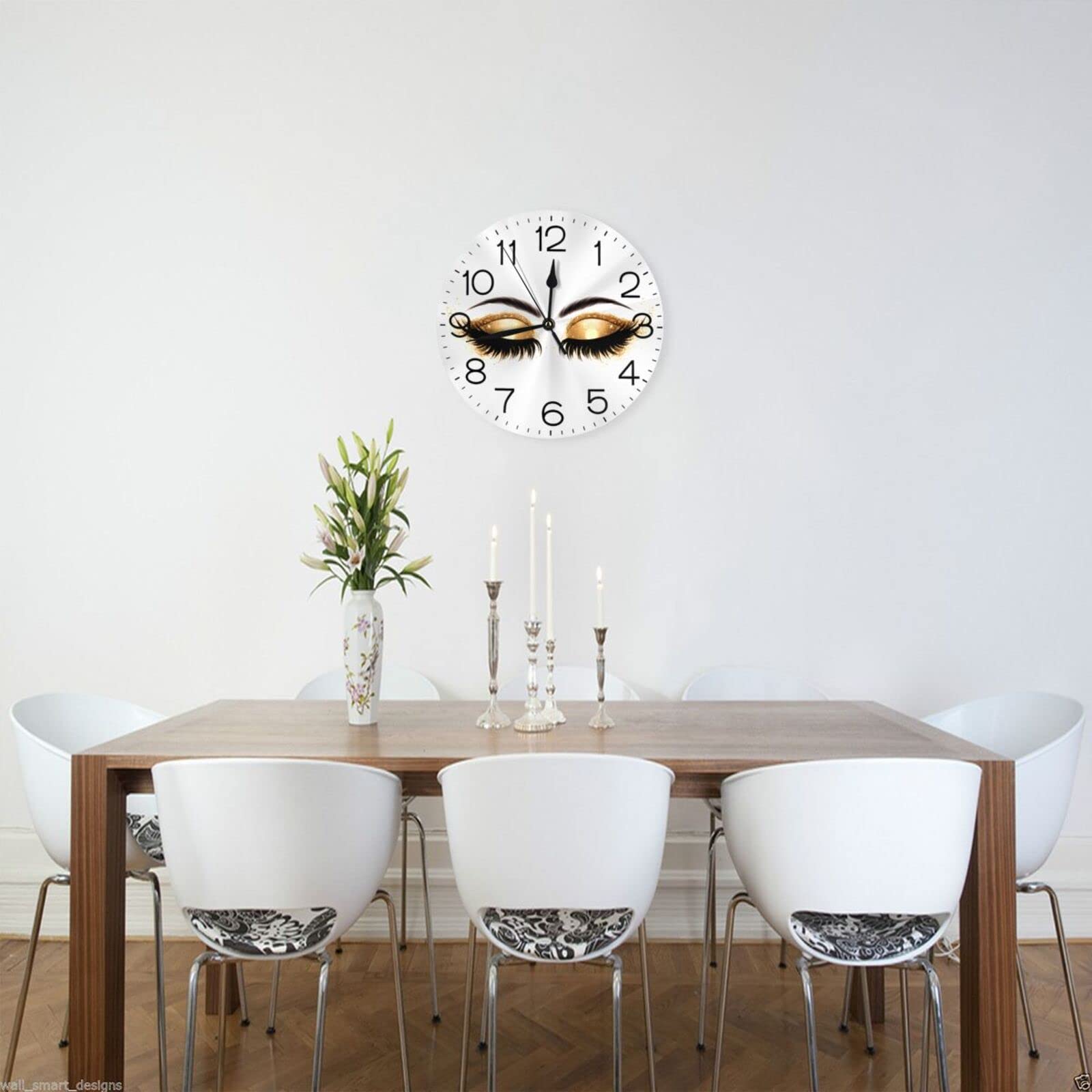 Silent Round Wall Clock with Eyelash Design - Non-Ticking Quartz Decorative Clock for Home, Office & Bedroom - Elegant Women's Desk Clock for Living Room Decor