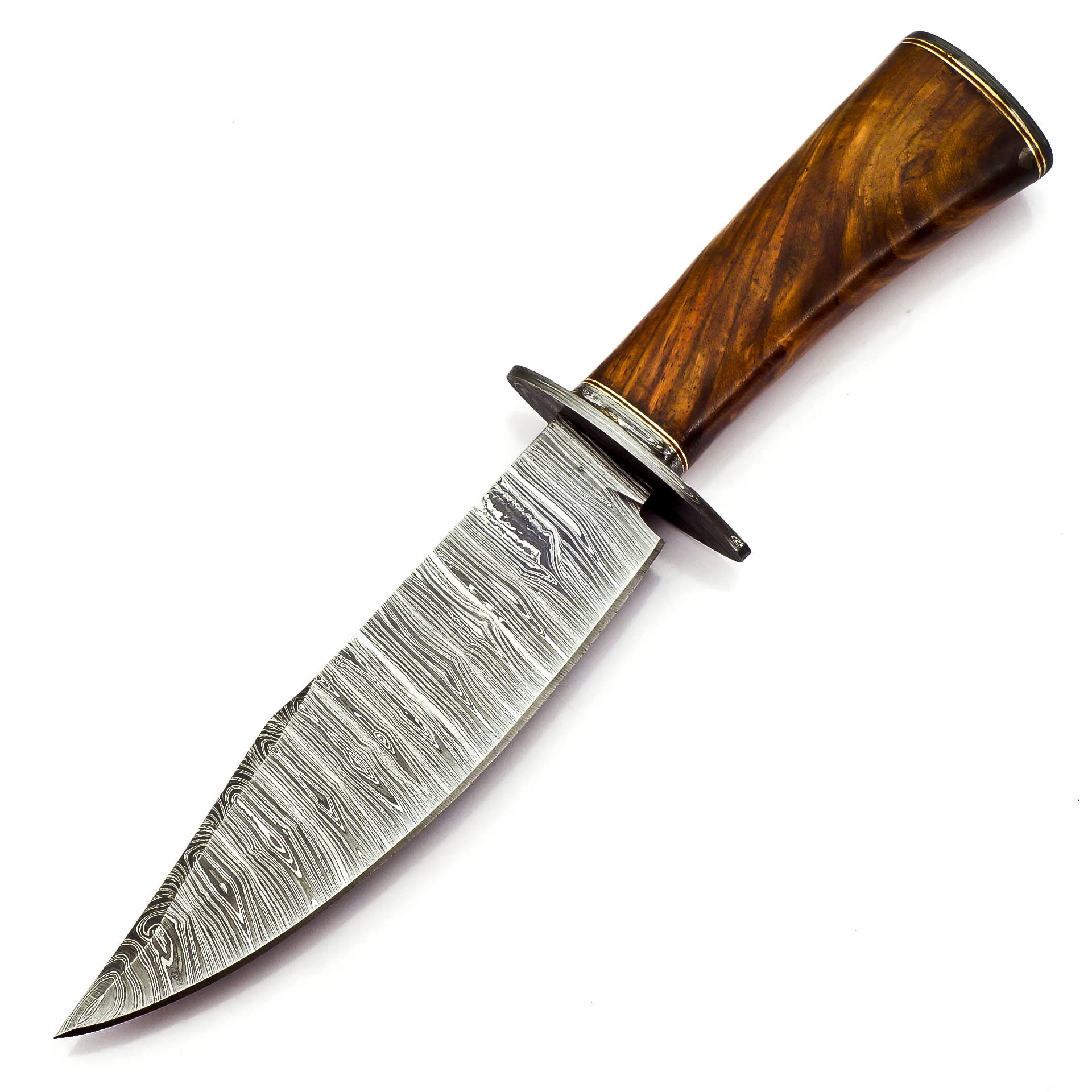 Nooraki BK-348 Damascus Steel Fixed Blade Bowie Knife - Handcrafted Hunting Knife with Leather Sheath & Rosewood Handle - Perfect for Outdoor Camping, Survival, Bushcraft and Everyday Carry (12 Inch Blade)