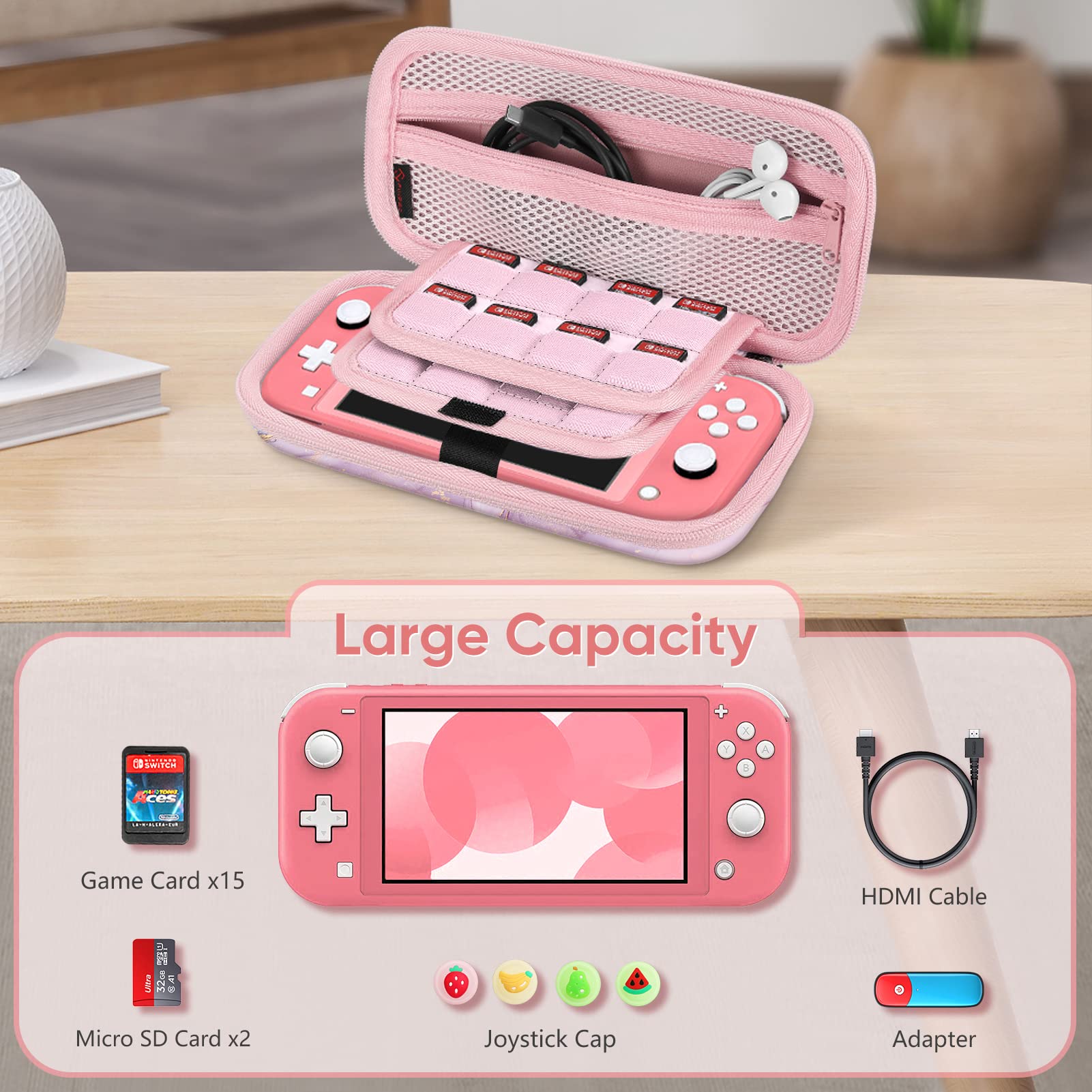 Fintie Shockproof Hard Shell Carrying Case for Nintendo Switch Lite 2019 - Protective Travel Bag with 15 Game Card & 2 Micro SD Card Slots - Perfect for Switch Lite Console & Accessories (Dreamy Marble) | Ideal for Travel, Gaming On-The-Go & Console Protection