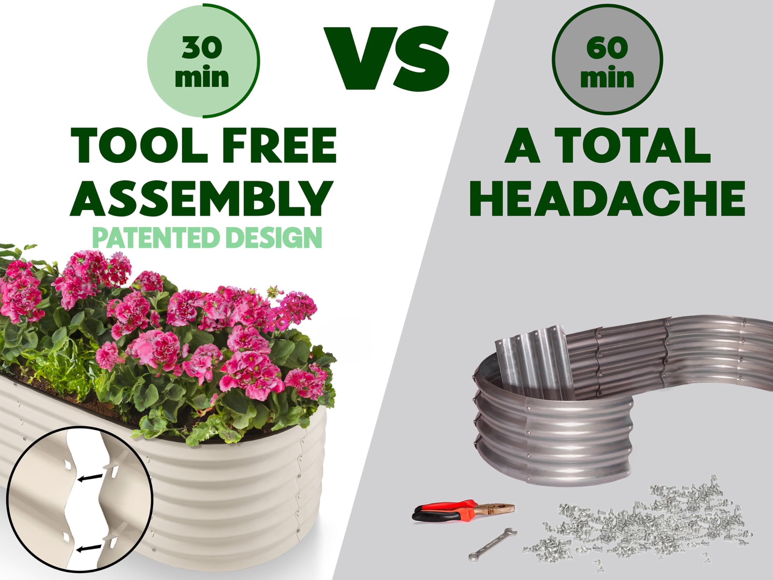 9-in-1 Galvanized Steel Raised Garden Bed Kit - 8×2×1.5 ft Modular Planter Box for Vegetables, Flowers & Herbs - 18