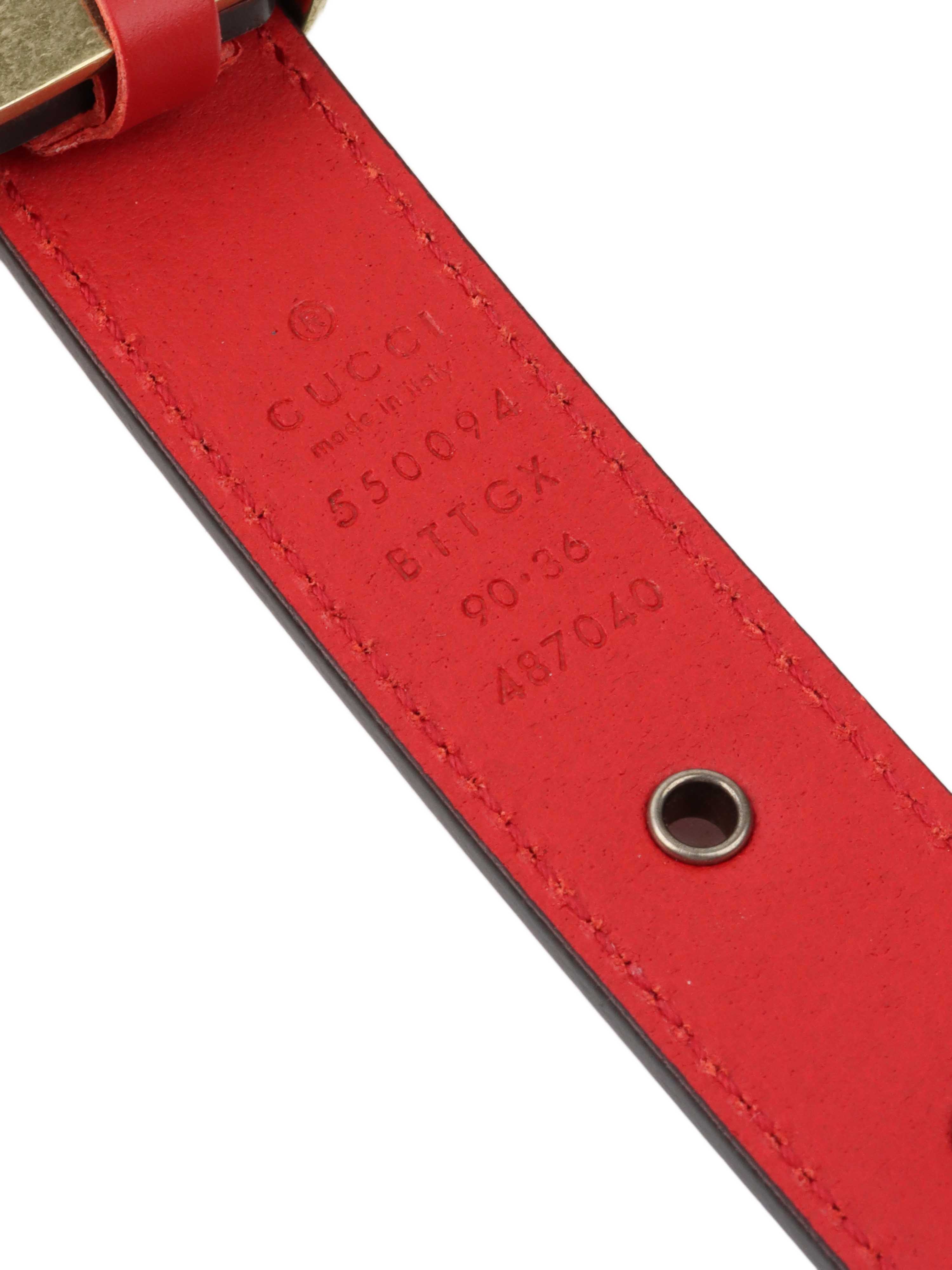 Gucci GG Red Leather Studded Belt - Size 90 | Luxury Designer Accessory for Women & Men - Perfect for Jeans, Dresses & Formal Outfits