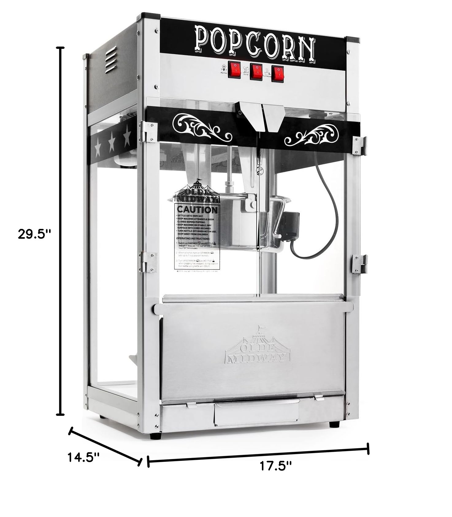 Olde Midway Commercial Popcorn Machine - 12-Ounce Large Kettle Popper Maker for Movie Theater, Carnival & Home Use - Black