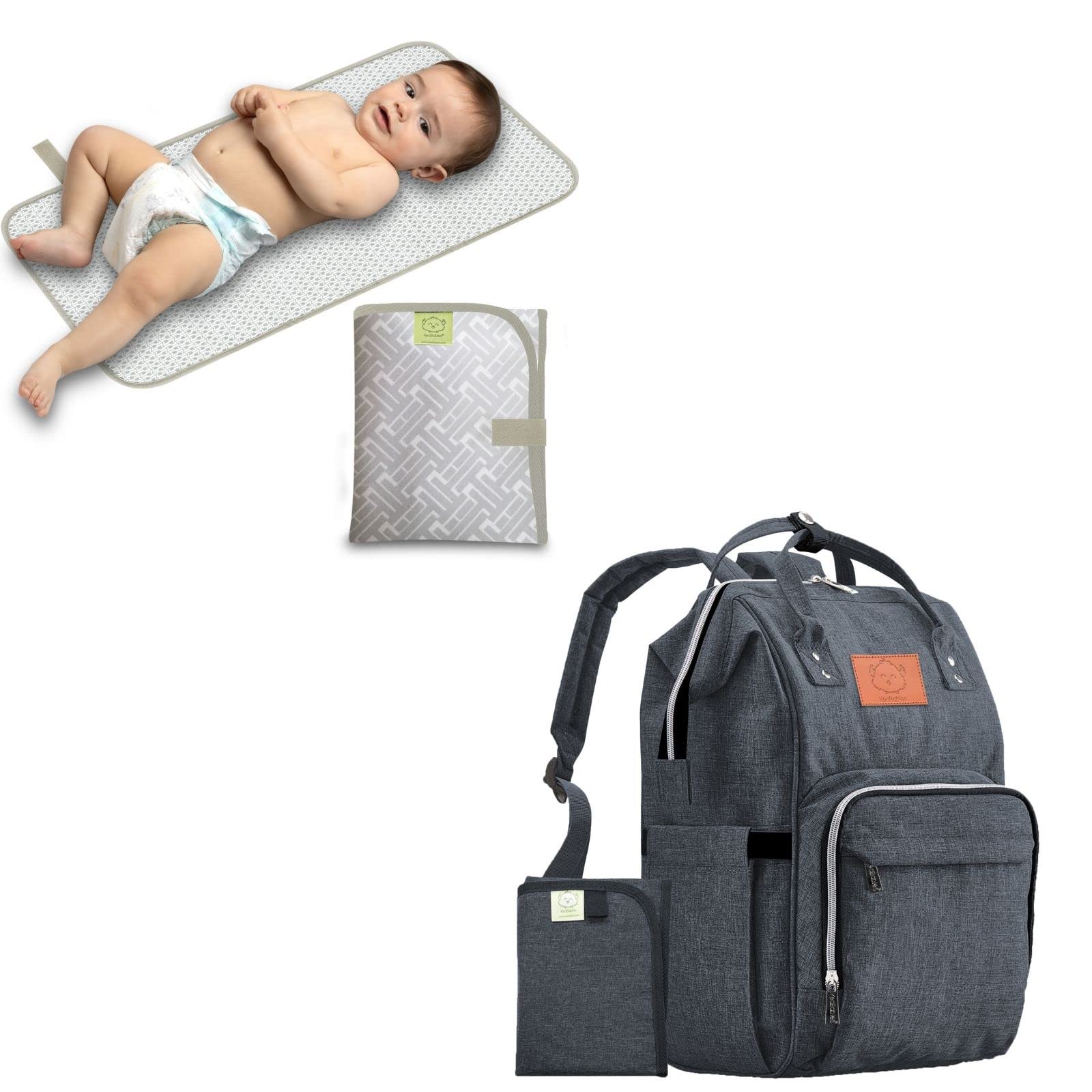 KeaBabies Waterproof Portable Diaper Changing Pad & Backpack - Foldable Baby Changing Mat for Travel, Multi-Function Diaper Bag with Storage Pockets - Perfect for On-the-Go Parents, Airplane Trips & Outdoor Adventures