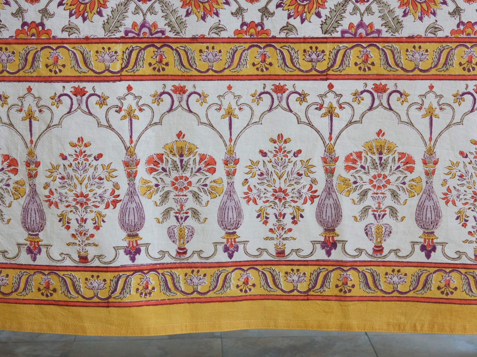 Orange Blossom Rectangle Hand Block Printed Tablecloth - 100% Cotton Luxurious Washable Table Cover for Kitchen, Dining & Coffee Table (70x120 Inches) - Perfect for Home Decor, Parties & Special Occasions