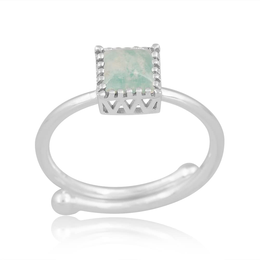 PANOPLY Amazonite Solid 925 Sterling Silver Ring for Women - Perfect Gift for Mom from Daughter or Son, Anniversary, Birthday, Wedding, Christmas Day (AMAZONITE, 8.5) - Ideal for Everyday Wear, Special Occasions, and Thoughtful Surprises