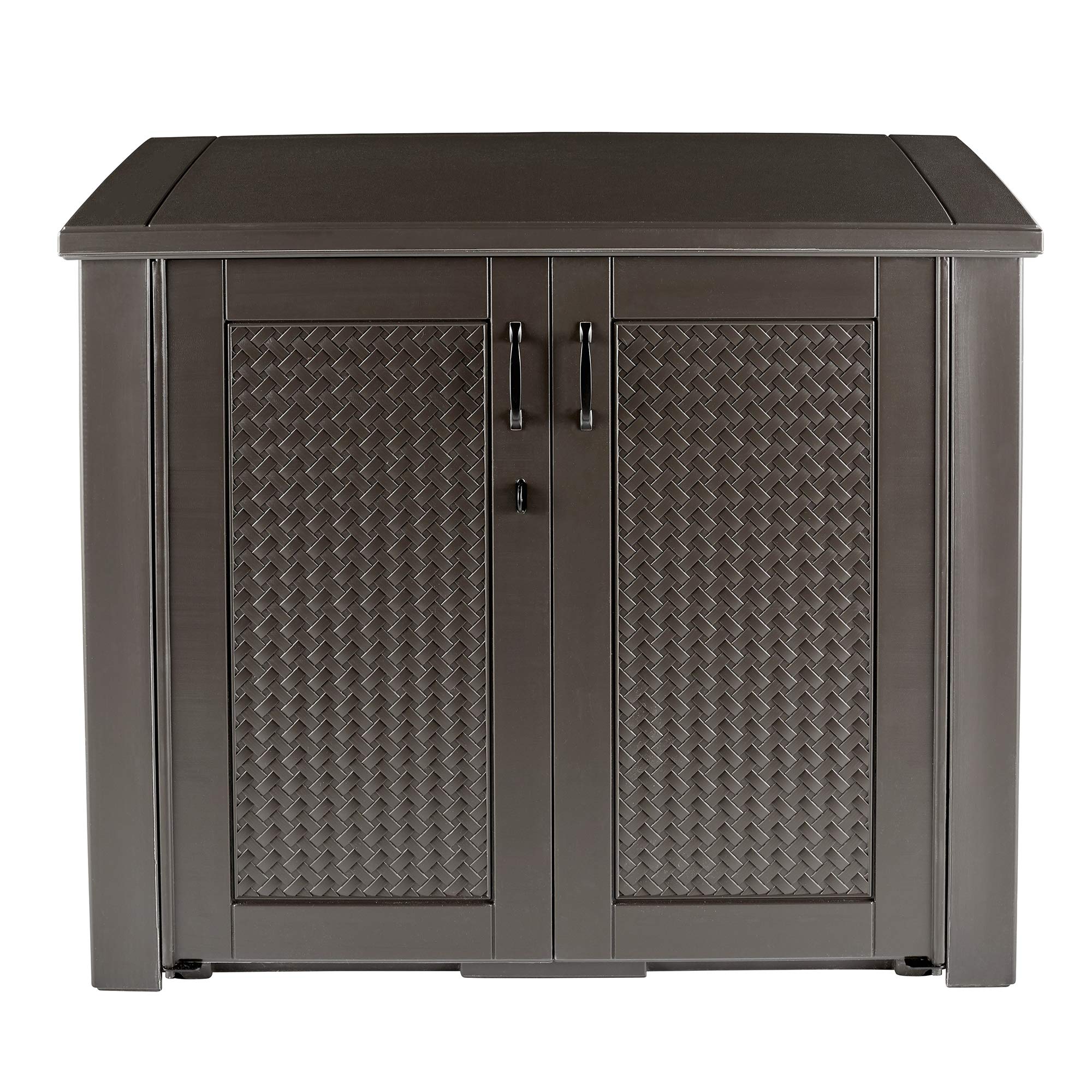 Rubbermaid 123 Gallon Weather-Resistant Outdoor Storage Cabinet - Brown, Organizer for Pool Chemicals, Garden Tools, Toys, Patio Cushions & More - Perfect for Backyard, Porch & Home Organization