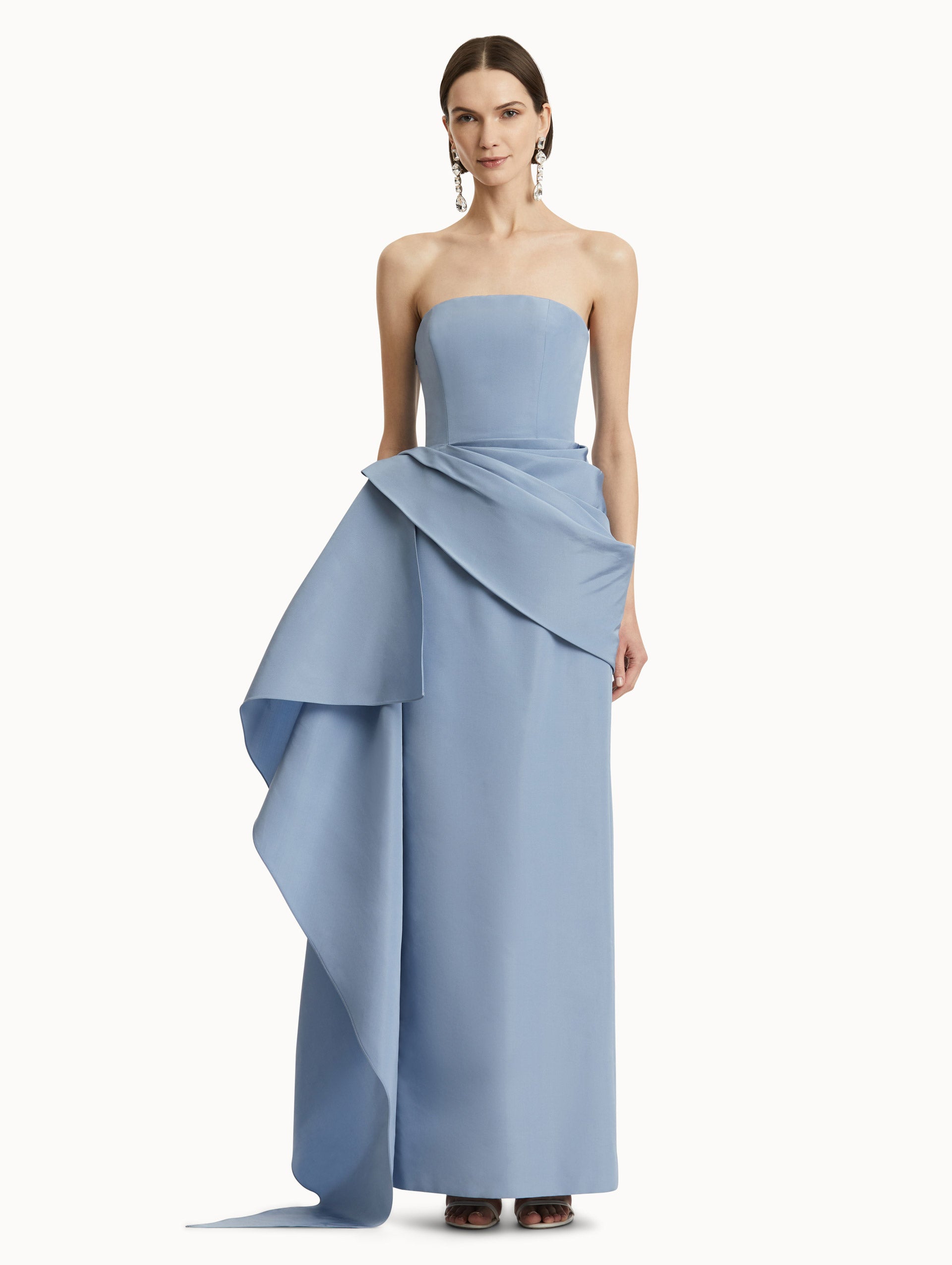 Elegant Draped Detailed Faille Gown for Women - Formal Evening Dress for Prom, Wedding & Special Occasions