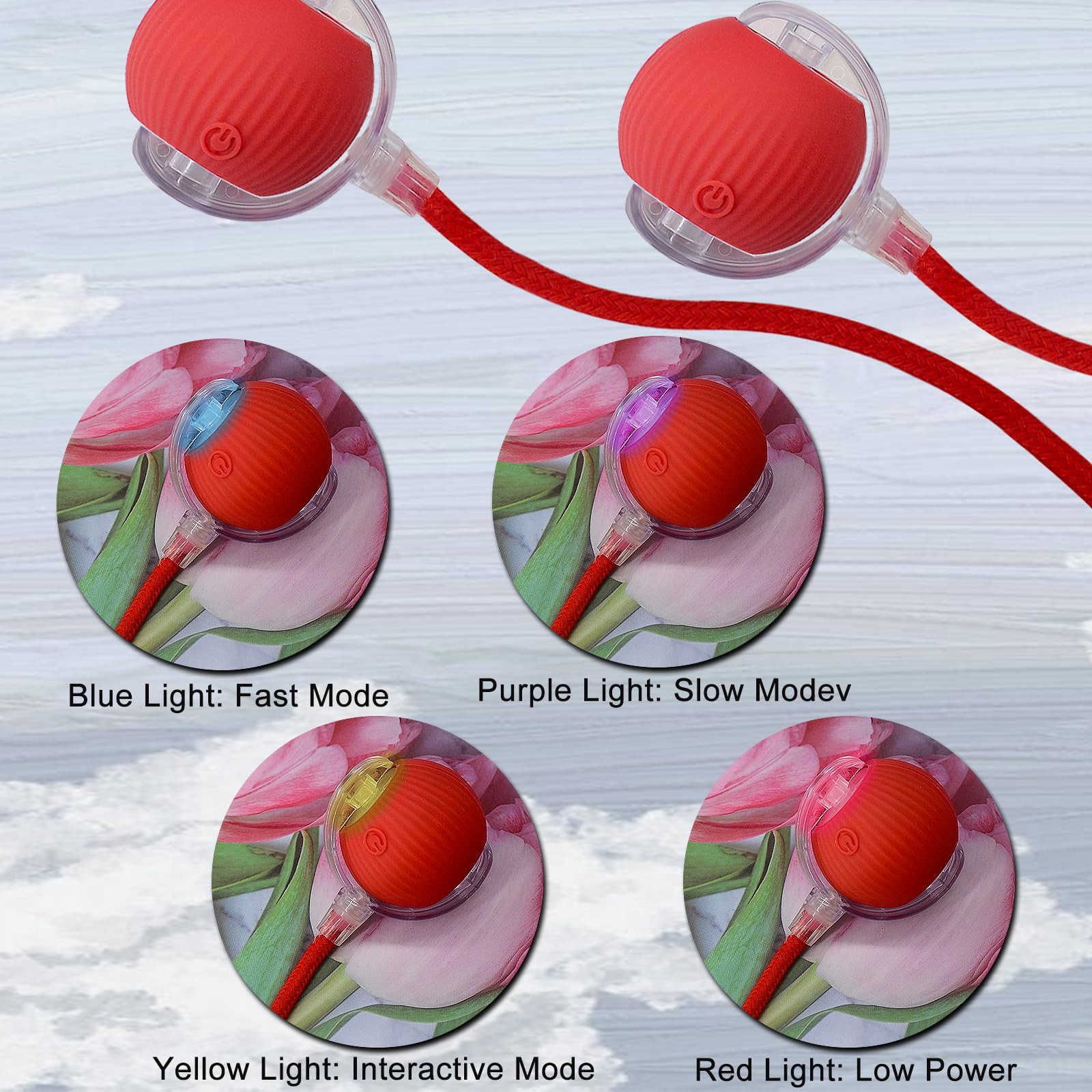 Interactive LED Cat & Dog Toy Ball - Automatic Rolling Motion-Activated Pet Game with String Tail for Indoor Play, Exercise & Fun - Perfect Gift for Kittens & Puppies (Red) - Great for Playtime, Training & Keeping Pets Active