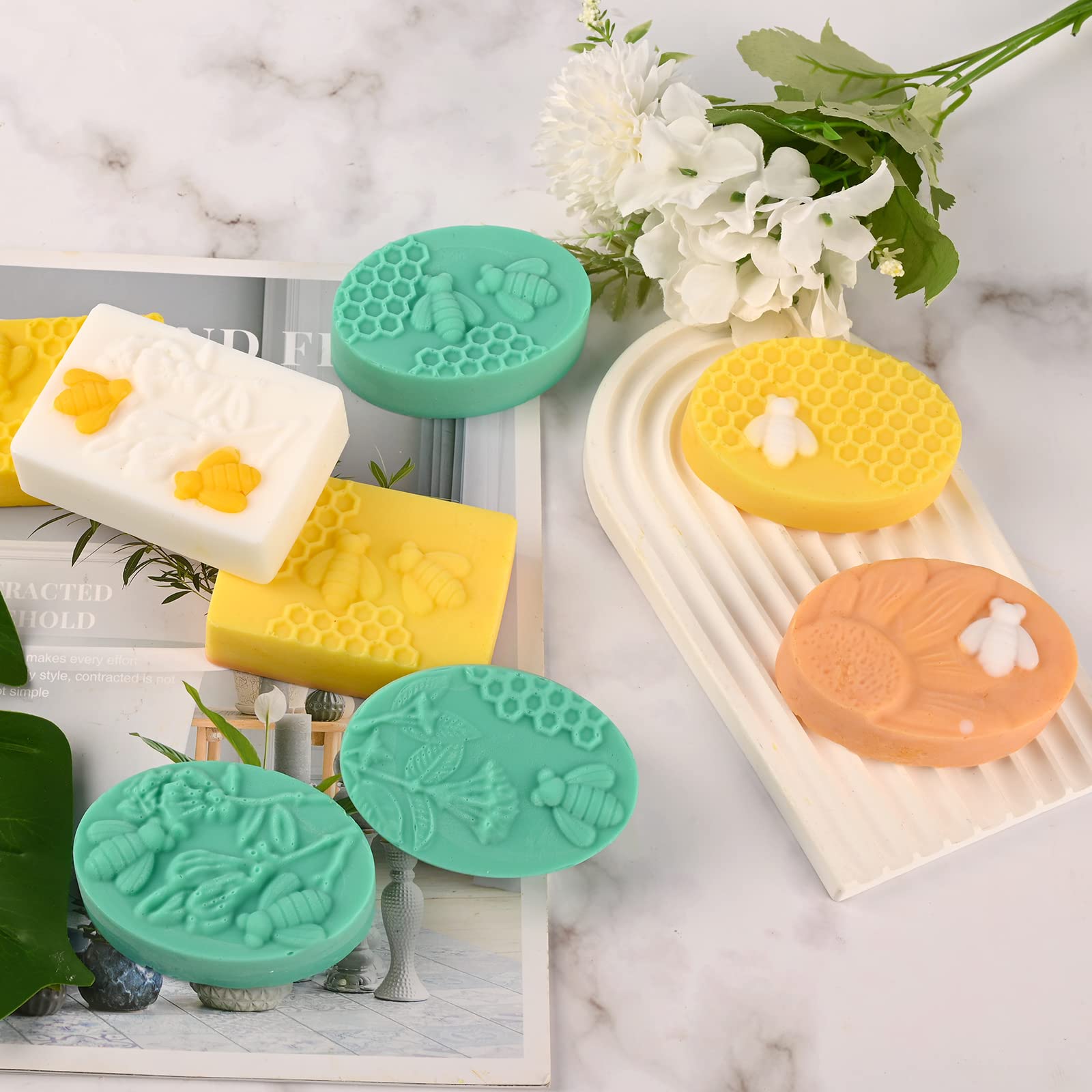Sakolla 2 Pack 6 Cavity Bee Silicone Soap Molds - Rectangle Oval Honeycomb Design for DIY Soap Making, Wax Melts, Beeswax, Cake & Chocolate Baking - Perfect for Handmade Gifts, Party Favors and Home Crafting