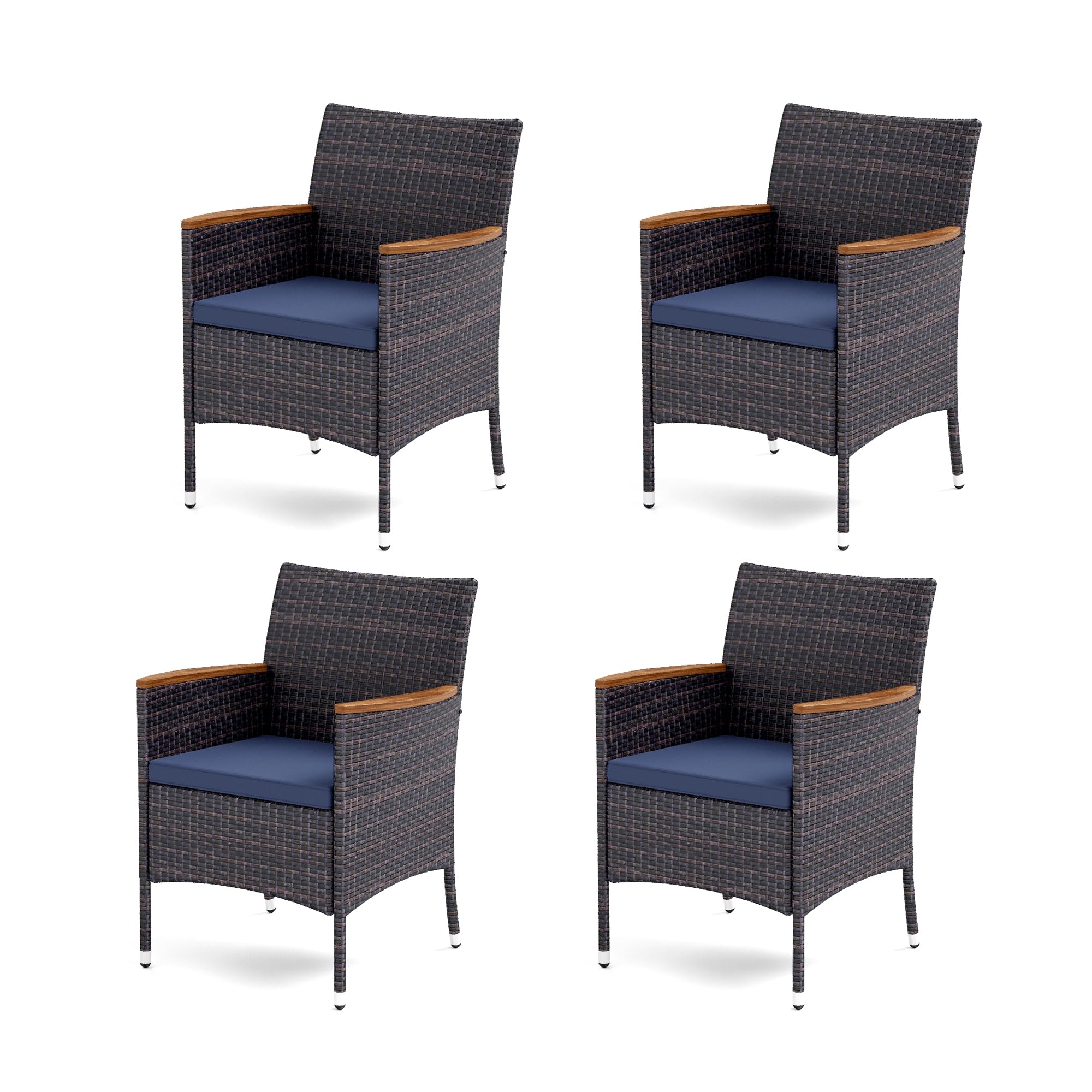 MFSTUDIO 4-Piece Brown Wicker Patio Dining Chairs Set - Outdoor Rattan Woven Chairs with Cushions, Wide Seat for Porch, Garden, Backyard & Poolside - Perfect for Dining, Lounging and Entertaining Guests