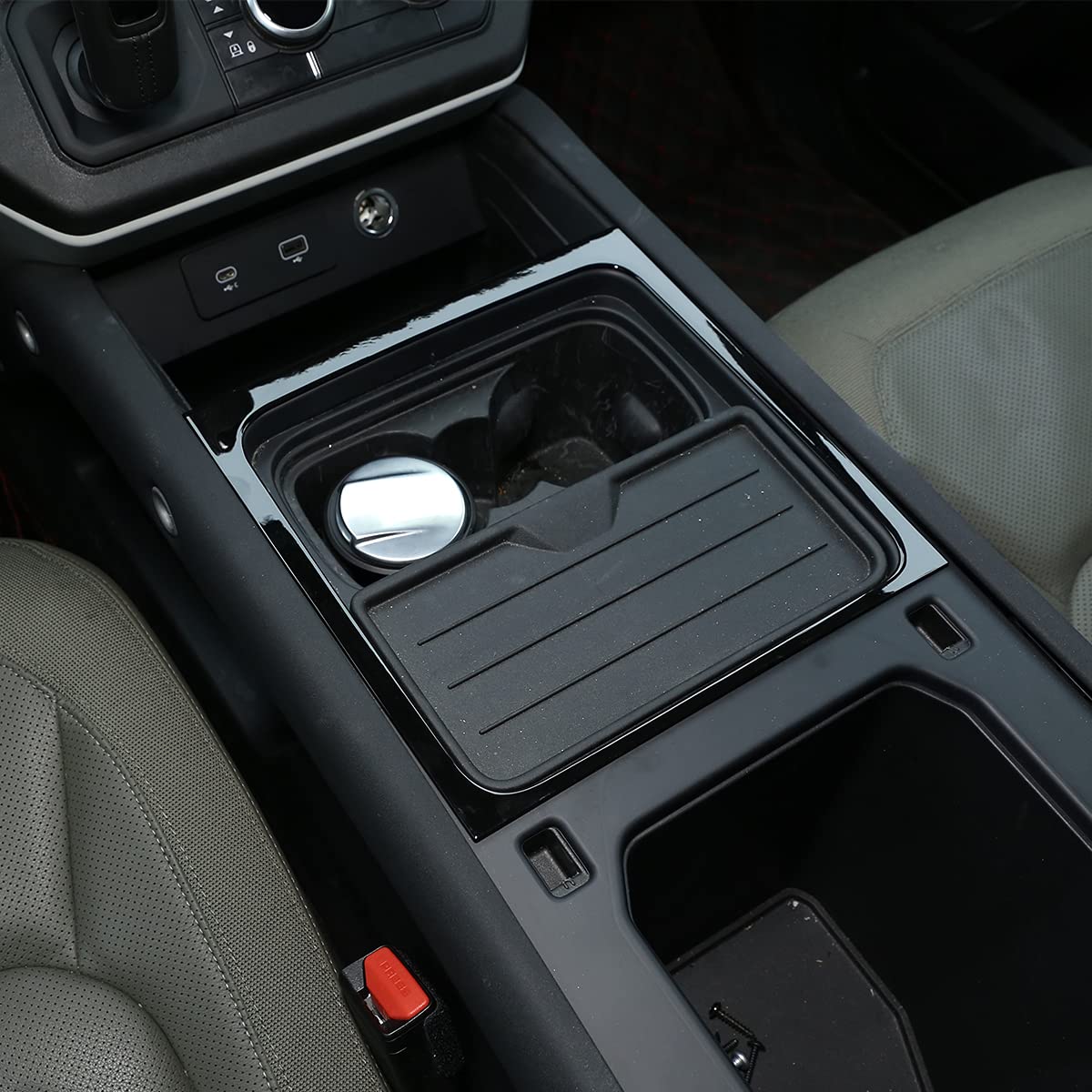 ABS Plastic Car Center Console Storage Box Frame Cover Trim for Land Rover Defender 110 2020 2021 - Durable Black Car Accessories for Organizing Phone, Keys & Small Items - Perfect for Off-Road Adventures & Daily Commute