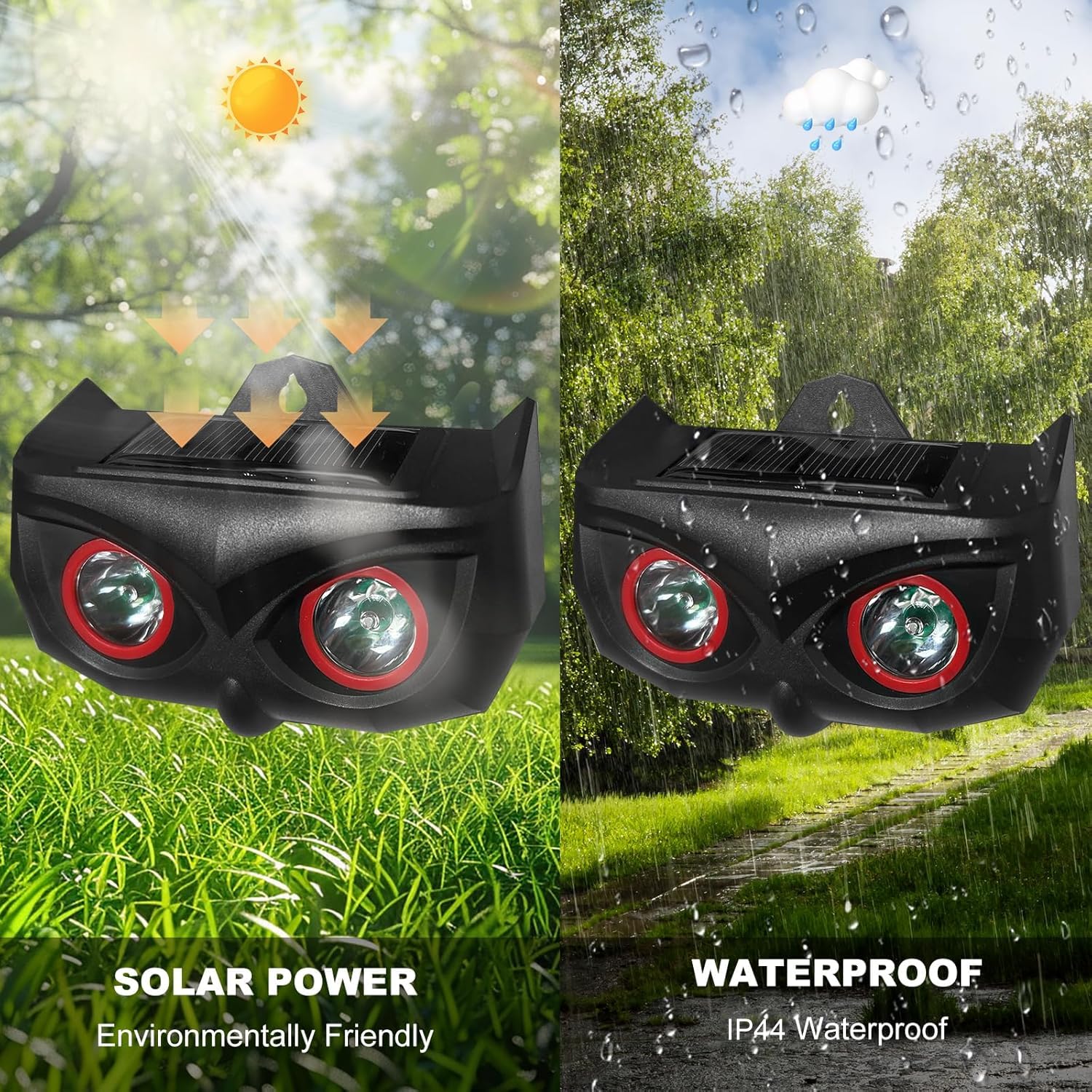 4 Pack Solar Powered Animal Repeller - Outdoor Pest Control Device with Motion Sensor & Night Lights for Chicken Coops, Farms, Gardens - Effective Against Coyotes, Foxes, Skunks, Raccoons (AR17SPro) | Protect Your Livestock & Crops from Nocturnal Pests