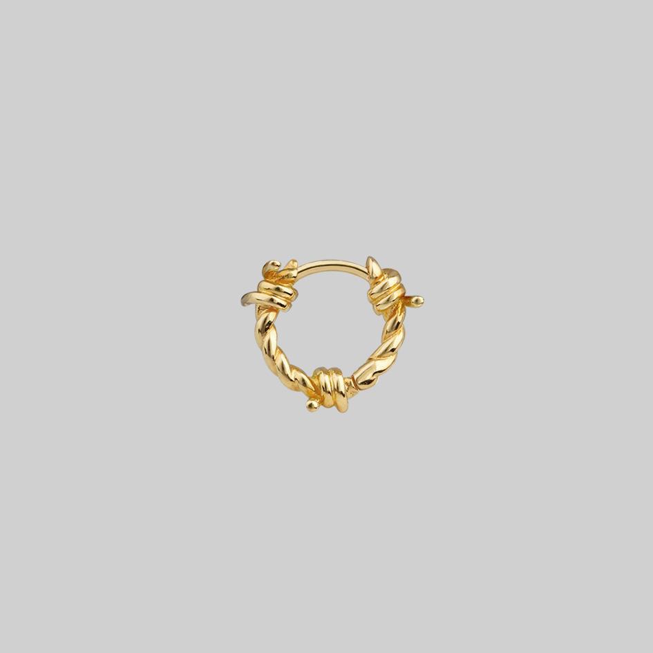 Survival Barbed Wire Clicker Hoop Earrings - Gold Stainless Steel Punk Gothic Jewelry for Women | Perfect for Concerts, Halloween & Edgy Fashion Outfits