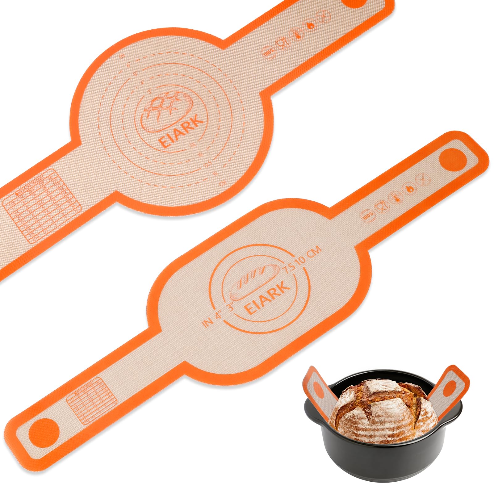 Non-Stick Silicone Bread Sling for Dutch Oven - 2 PCS Oval & Round Baking Mats with Extra Long Handles | Reusable, Easy Clean & Transfer Sourdough Bread | Perfect for Artisan Bread Baking, Homemade Loaves & Dutch Oven Cooking (Orange)