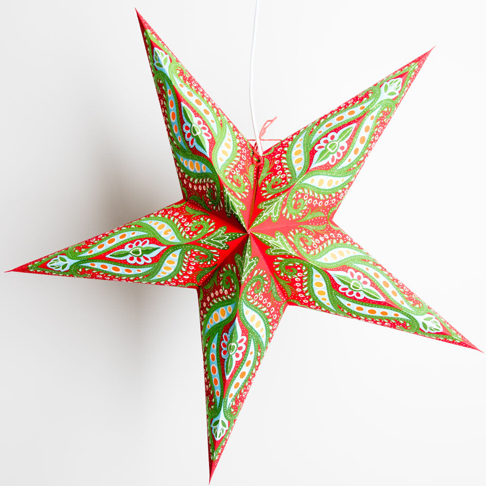 24 Pack Red & Green Dragon Glitter Paper Star Lanterns - Christmas Party Hanging Decorations for Home, Wedding, Festival & Holiday Decor