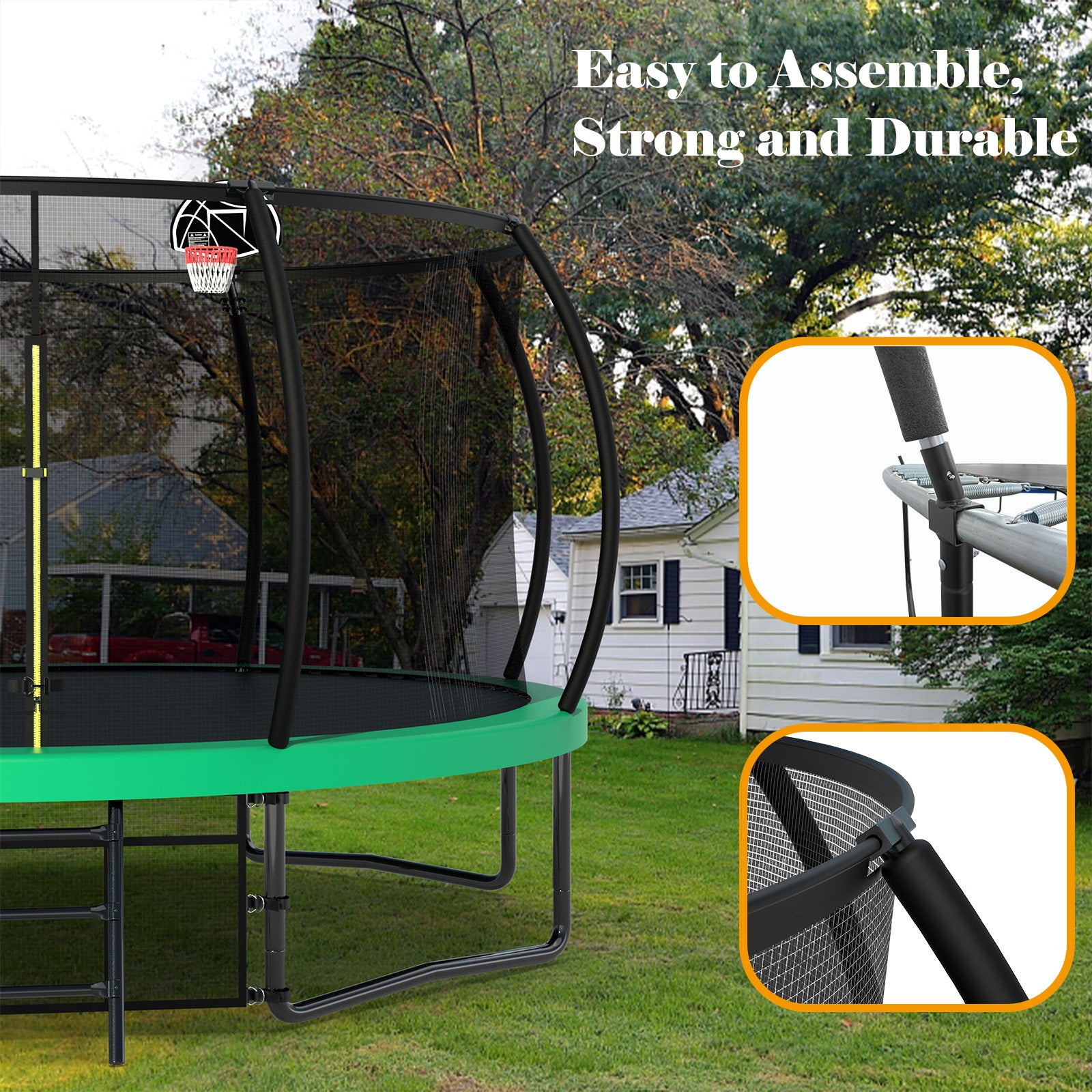 14FT Trampoline with Safety Enclosure - ASTM Approved Outdoor Trampoline for Kids with Ladder & Anti-Rust Coating | Perfect for Backyard Fun, Exercise, and Family Outdoor Activities