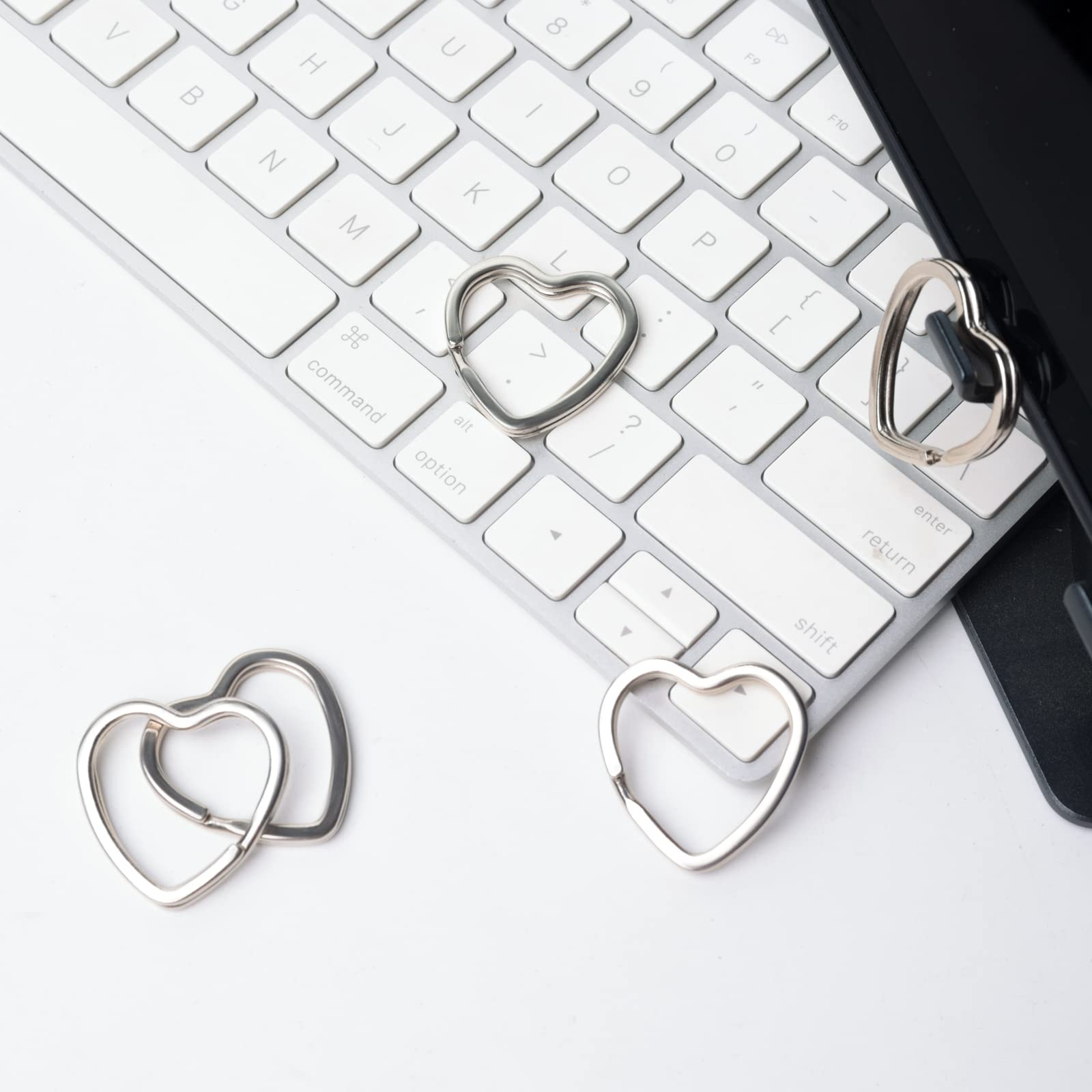 12pcs Heart Keychain Rings - Silver Metal Key Holders for Home, Car & Office