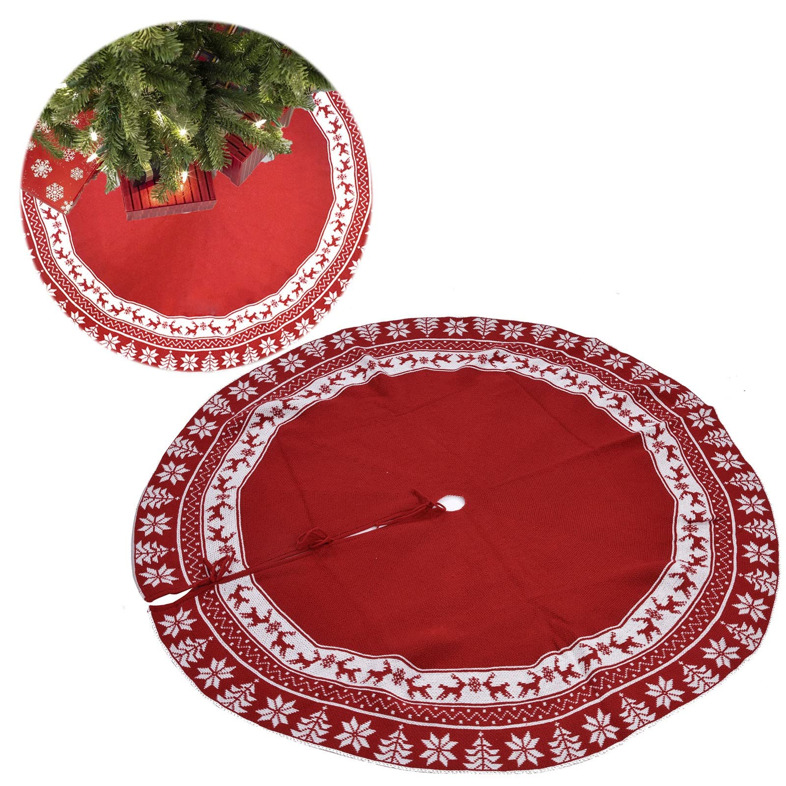Reusable Christmas Tree Skirt - Festive Xmas Tree Base Cover for Living Room, Shopping Malls & Squares (Red) | Holiday Home Decor & Party Decoration