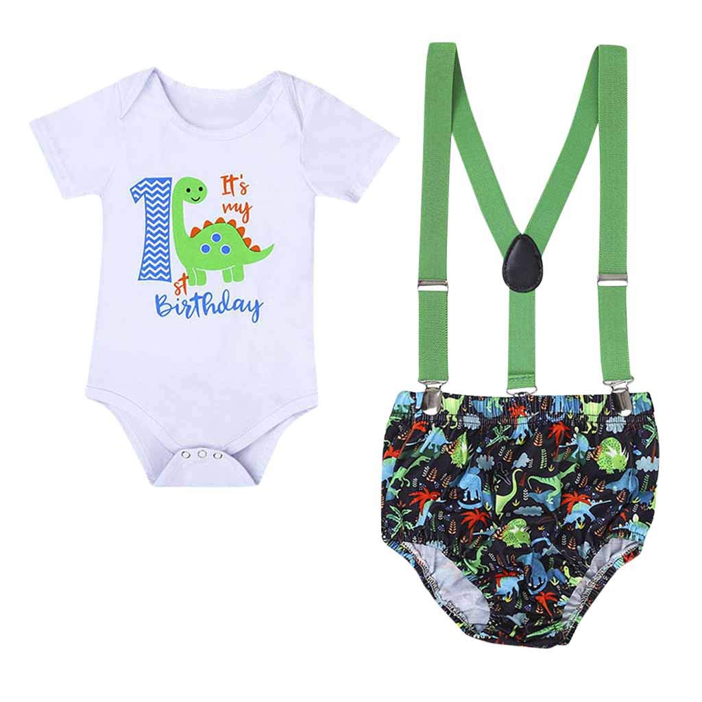 Dinosaur Gentleman Baby Romper Outfit for Newborn Boys & Girls - Cute Birthday & Summer Shorts with Straps - Perfect for Parties, Photo Shoots & Playtime