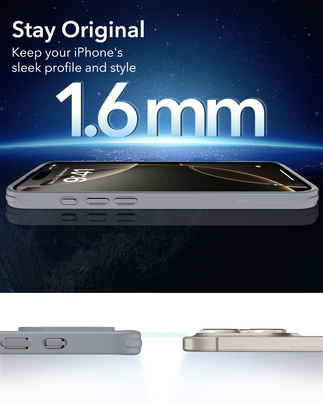 ESR for iPhone 16 Pro Case with MagSafe - Military Grade Shockproof Protection | Magnetic Phone Cover | Classic Hybrid HaloLock Clear Grey | Perfect for Outdoor Activities & Daily Use