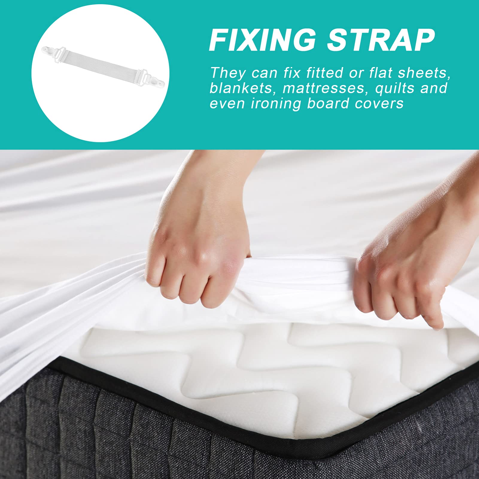 DOITOOL 16-Piece Duvet Clips Set - Strong Elastic Sheet Straps for Sofa, Mattress & Bed - Secure Quilt, Comforter & Mattress Topper - White Plastic Fasteners for Home & Hotel Use