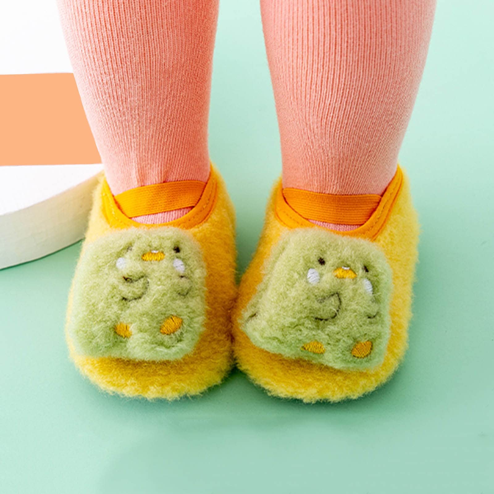 Lykmera Winter Soft Sole Infant Toddler Shoes - Non-Slip Indoor Animal Socks for Boys & Girls (Yellow, Size 5.5) - Perfect for Playtime, Home & Daycare