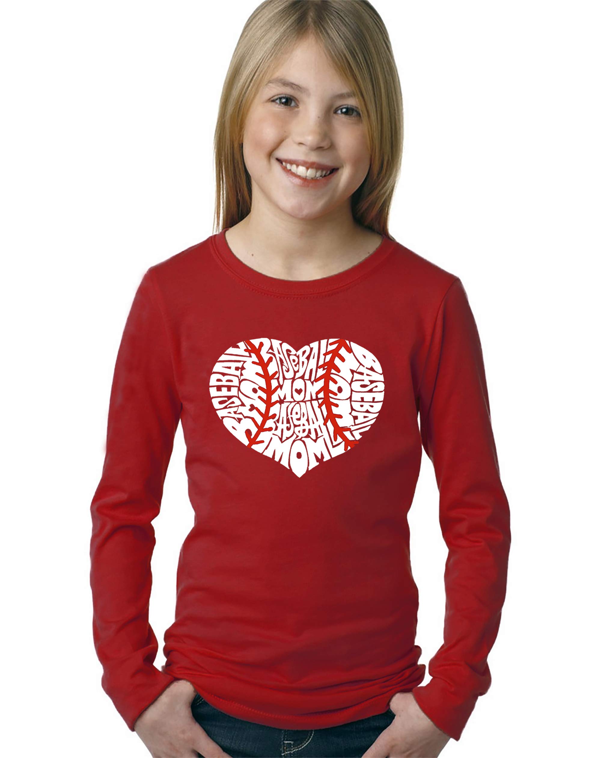 LA POP ART Girls Word Art Long Sleeve T-Shirt - Baseball Mom Gift - Perfect for Game Day, Team Spirit & Casual Wear