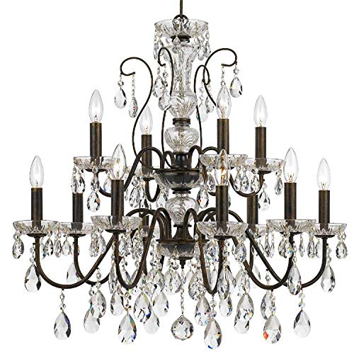 12-Light Hand-Cut Crystal English Bronze Chandelier - Elegant Dining Room & Foyer Lighting Fixture for Classic Home Decor