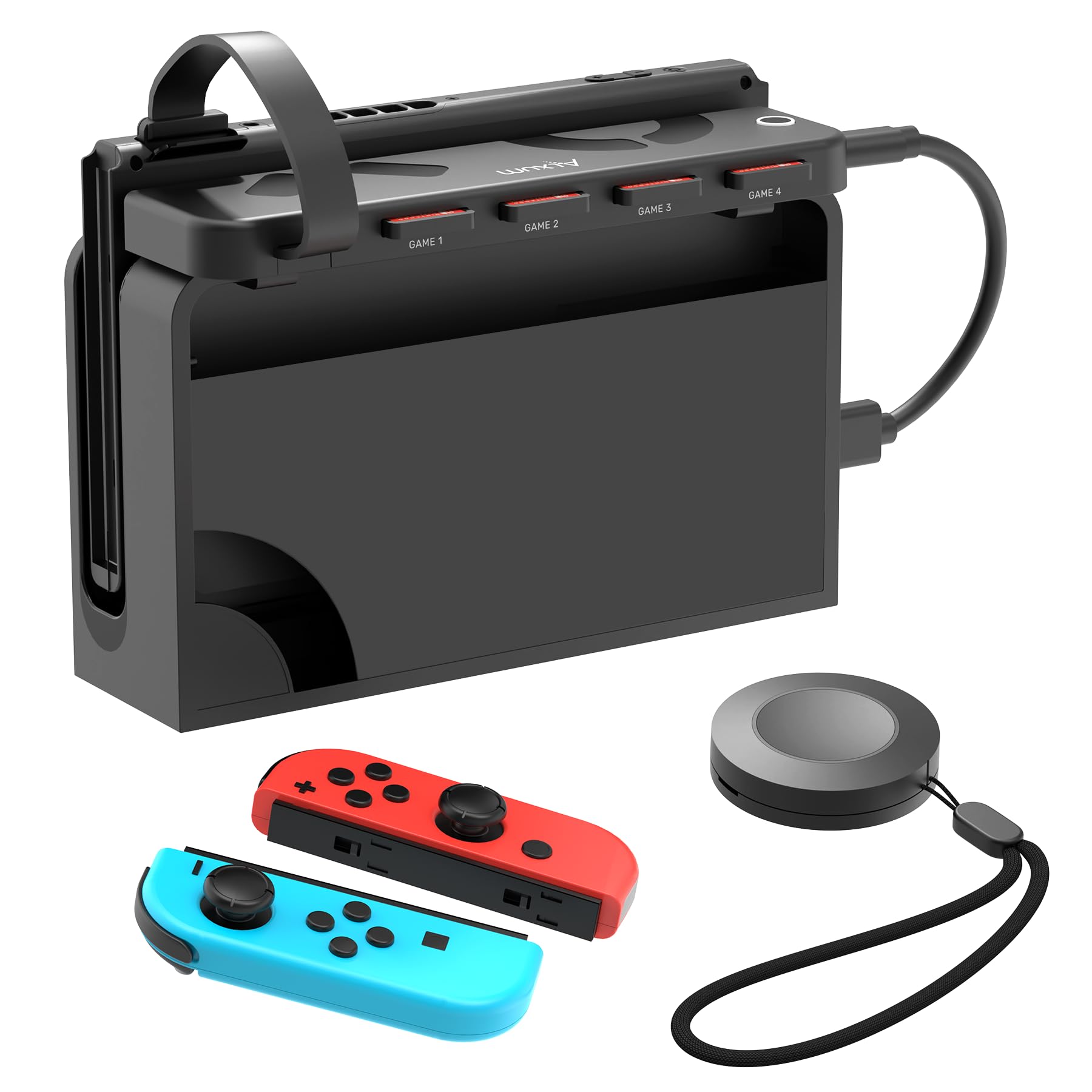 Alxum 4-in-1 Switch Game Card Reader - 2024 Upgraded Version with Remote Control for Nintendo Switch & Switch OLED | Multi-Game Switcher for Fast Game Changing | Perfect for Gaming Parties & Travel