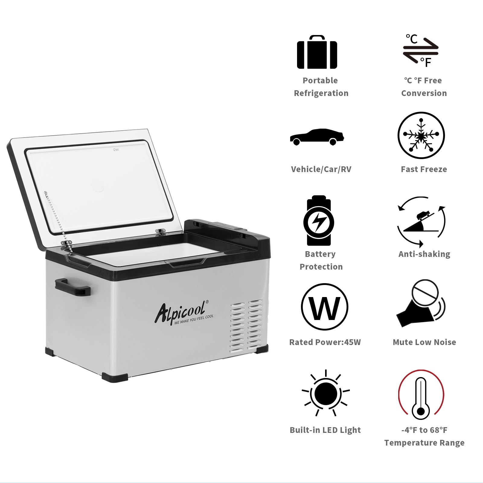 Alpicool C30 12V Portable Car Refrigerator & Freezer - Compact 30L Mini Fridge for Road Trips, Camping, RV, Truck | Energy Efficient DC Power Cooler (Certified Refurbished)
