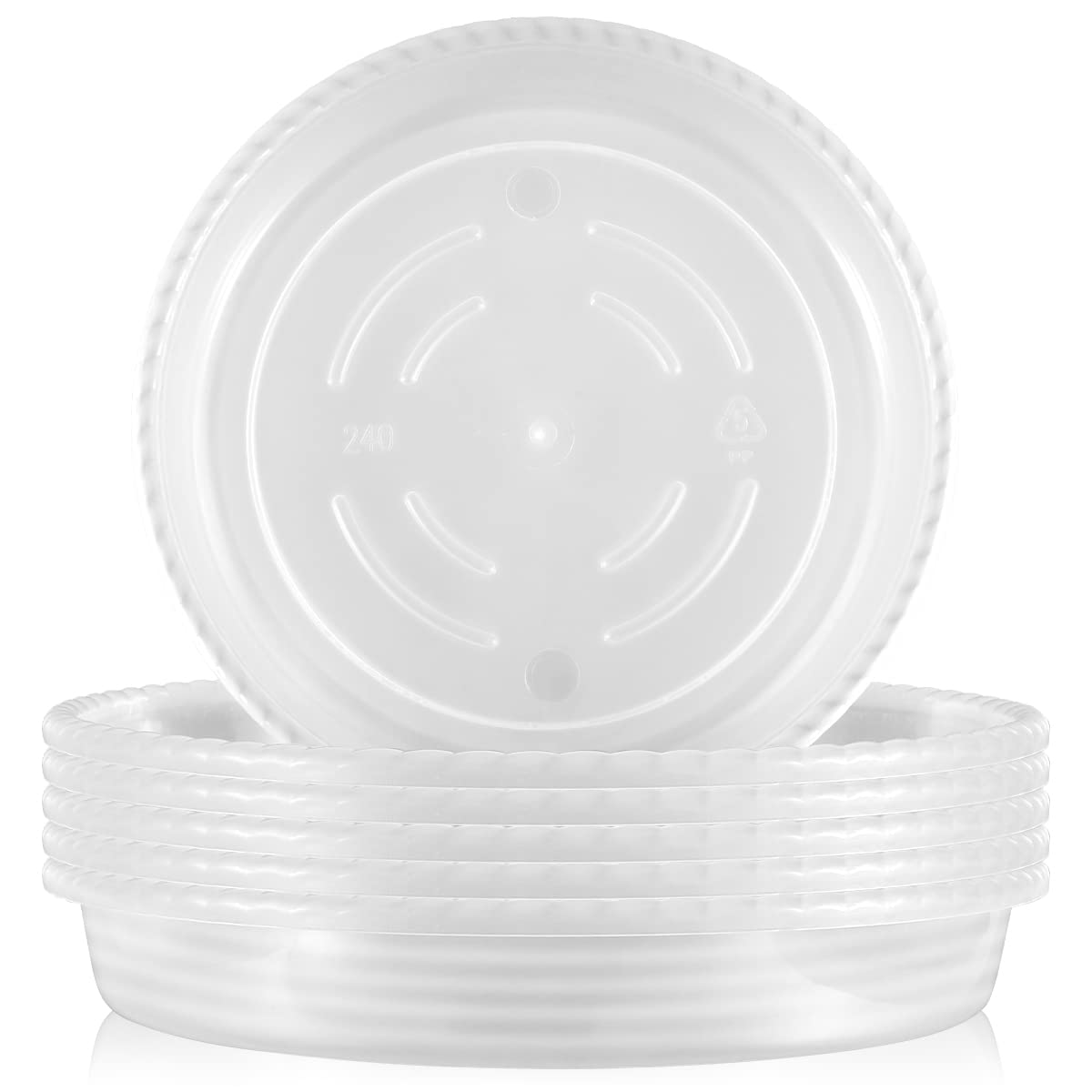 6Pcs Thick White Plastic Plant Saucers - Heavy Duty Anti-Leak Drip Trays for Indoor/Outdoor Flower Pots - Perfect for Home, Balcony & Garden Plant Care (Flower Series 240)