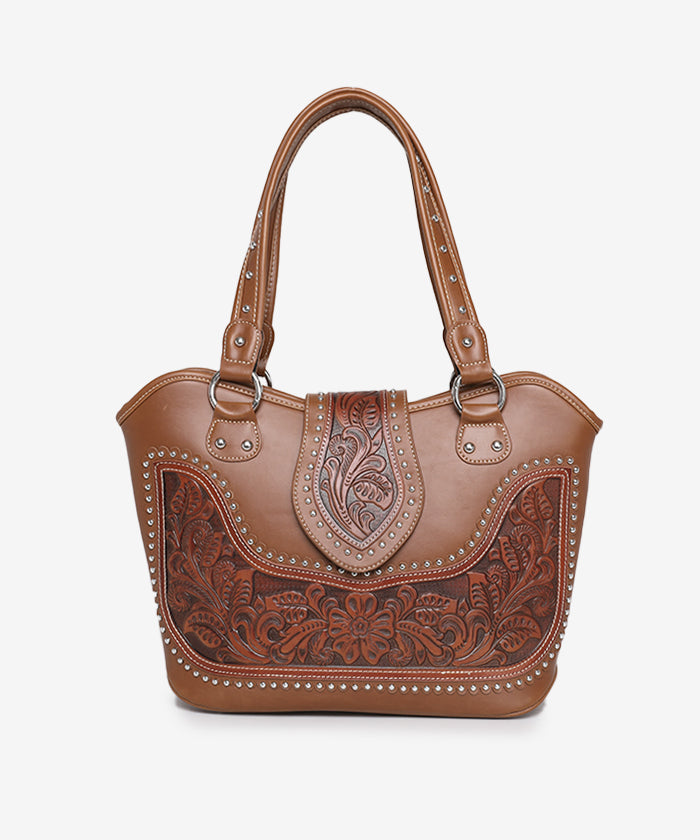 Montana West Studded Leather Concealed Carry Handbag for Women - Stylish CCW Purse with Hidden Gun Pocket - Perfect for Everyday Use, Travel & Self-Defense