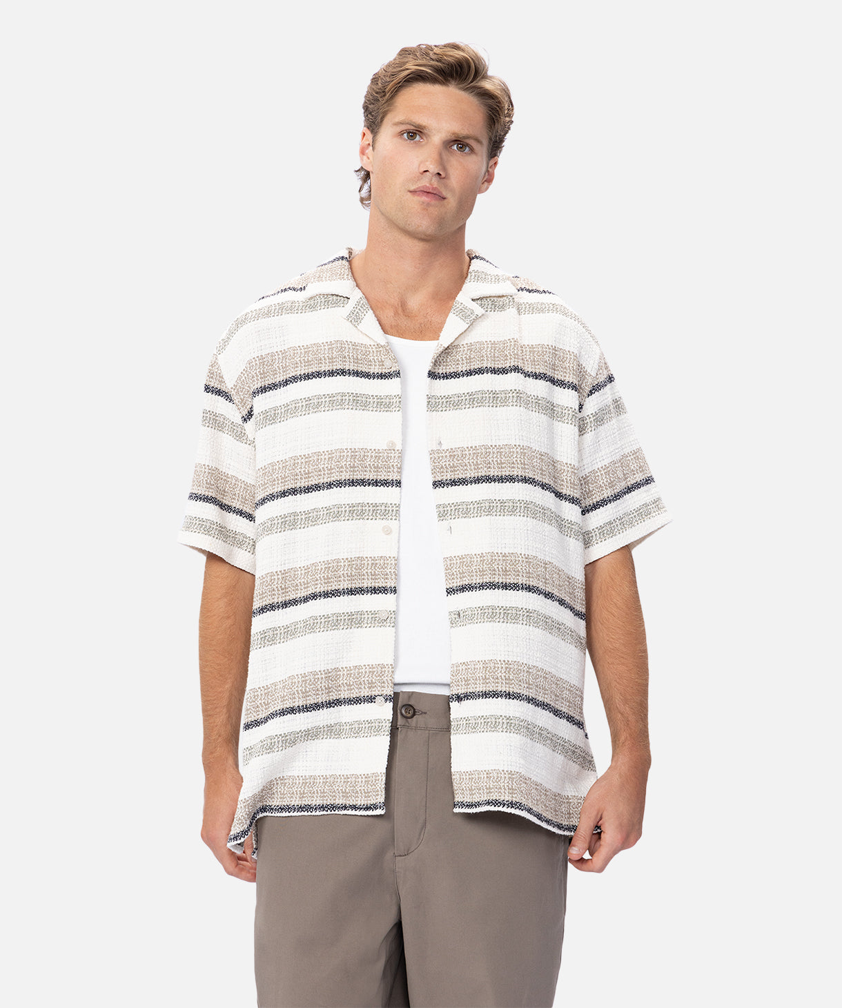 The Venderes Short Sleeve Shirt for Men - Cream Color Combo | Casual Summer Wear & Office Outfit | Breathable Cotton Comfort Shirt