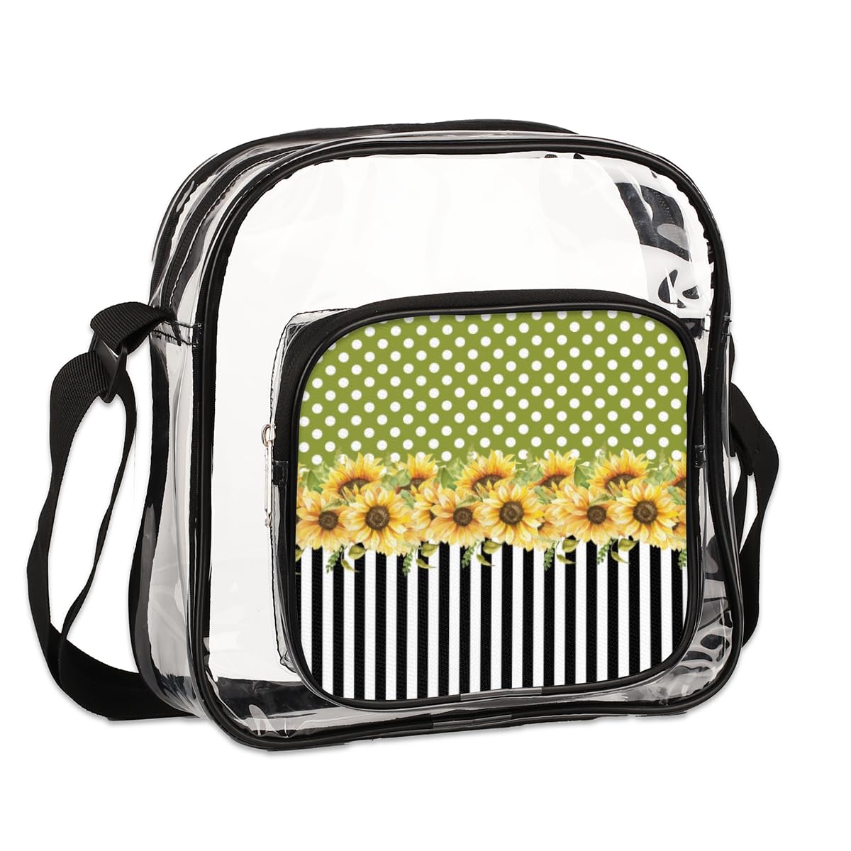 Mularoka Sunflower Dots Clear Crossbody Purse - Stadium Approved Transparent Bag for Women & Men - Perfect for Music Festivals, Sports Events, Concerts & Theme Parks - Trendy Striped Sunflower Design Small Shoulder Bag