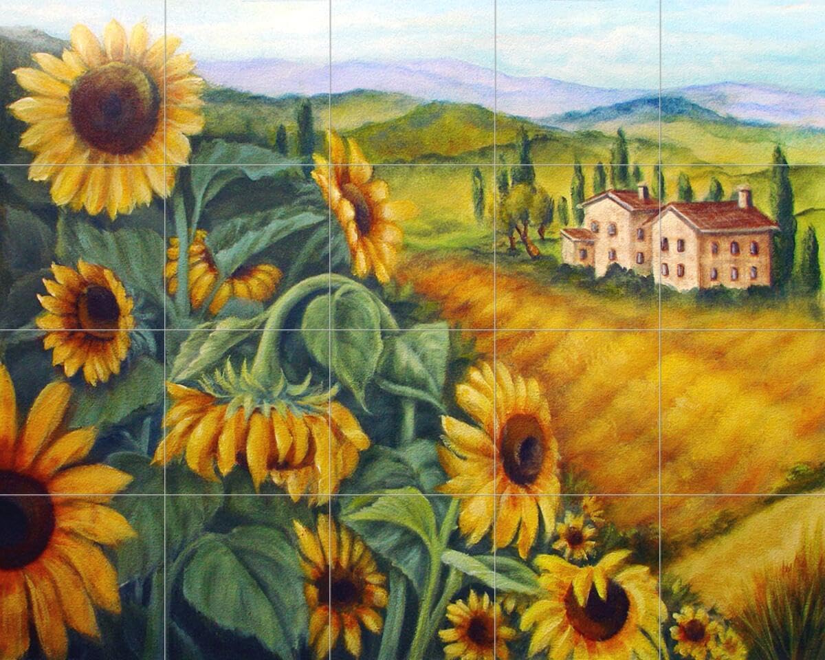 Ceramic Backsplash Tile Mural - Sunflowers 2 by Rita Broughton | Waterproof Kitchen & Bathroom Wall Decor | Perfect for Shower, Backsplash, and Garden Accent Walls
