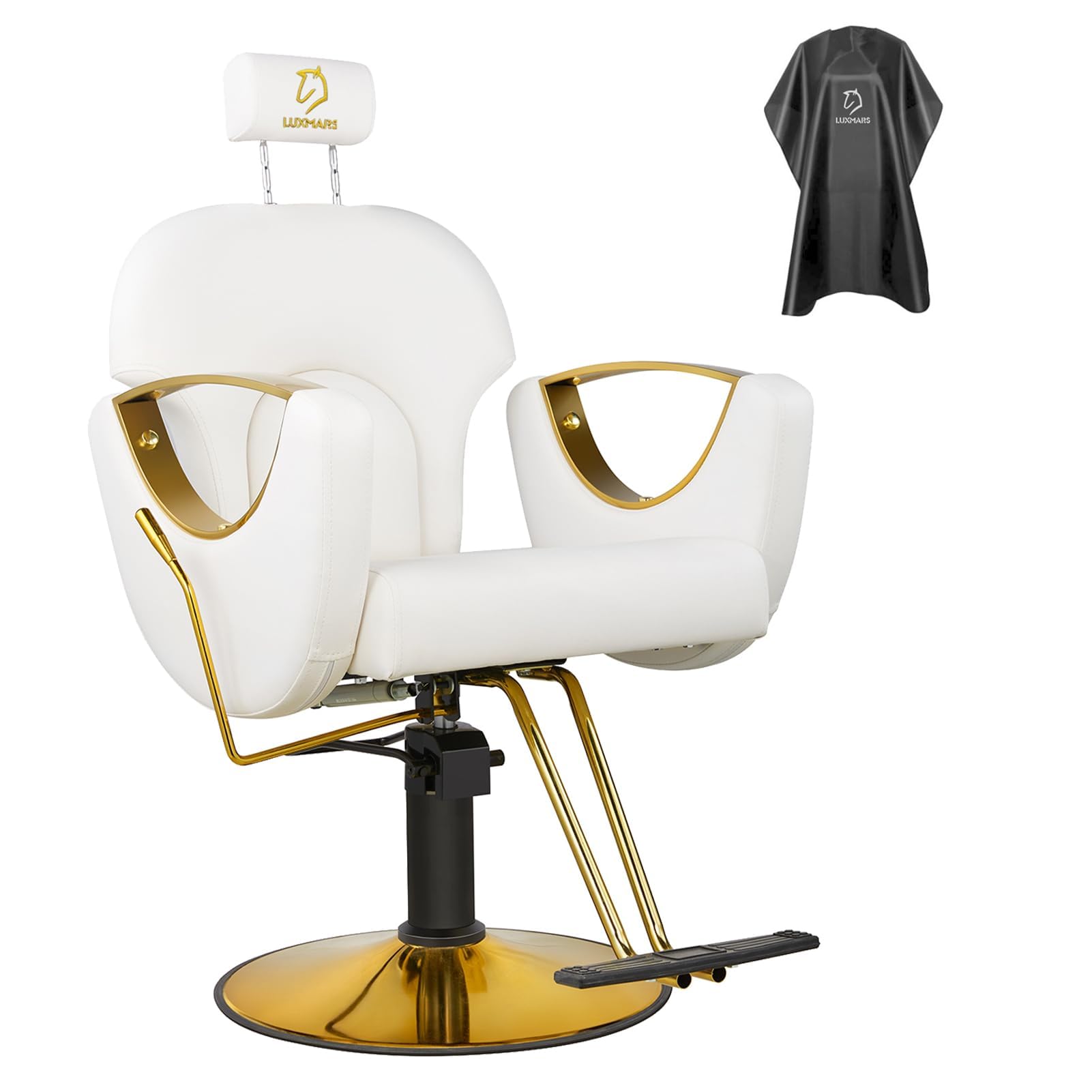 Professional Hydraulic Barber Chair - 360° Swivel Reclining Salon Styling Chair with Rolling Casters | White Hair Cutting & Shampoo Equipment for Barber Shops & Home Salons