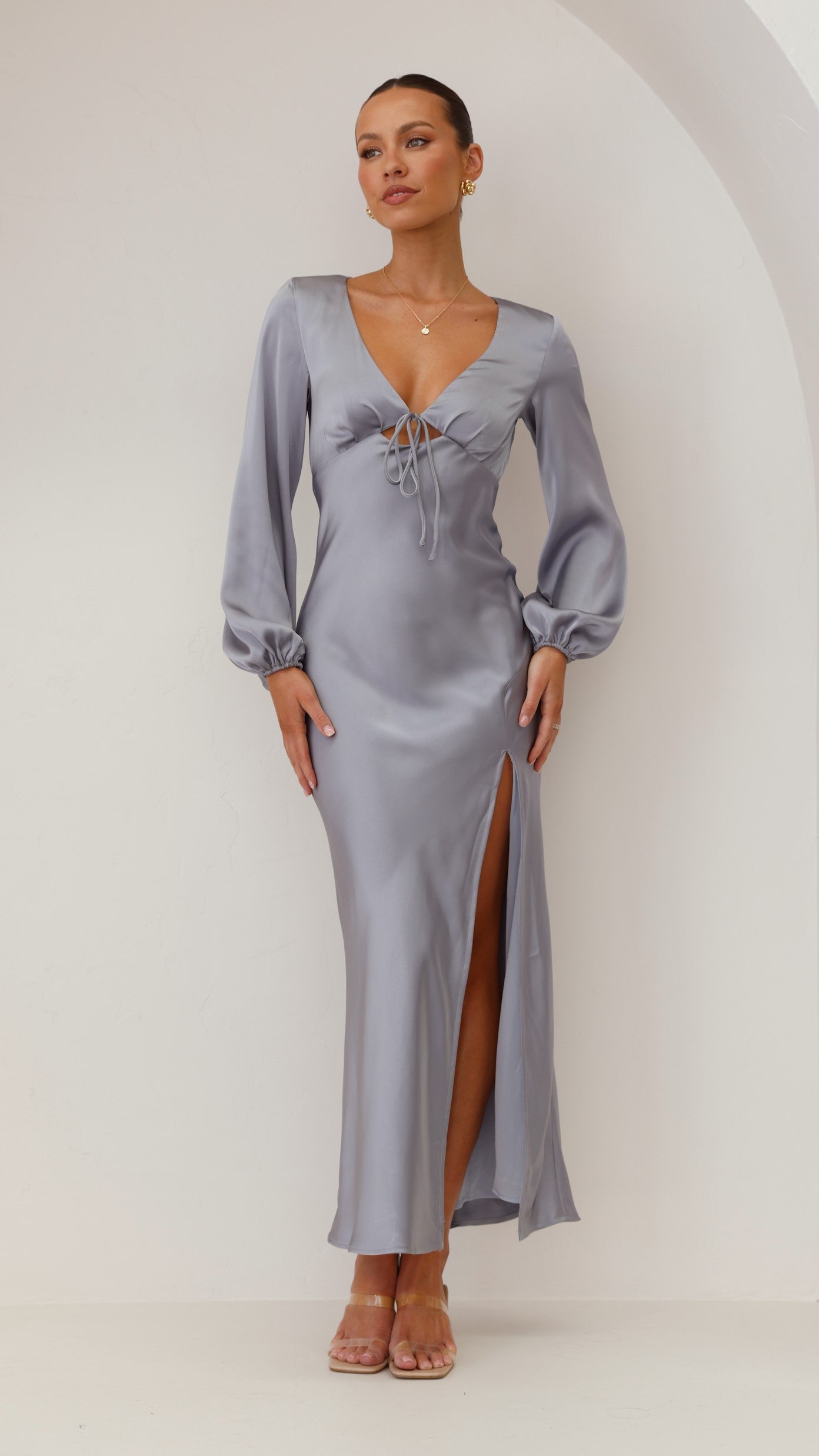 Brigitte Maxi Dress in Steel Blue - Elegant Long Flowy Dress for Women | Perfect for Summer, Beach, Weddings & Special Occasions