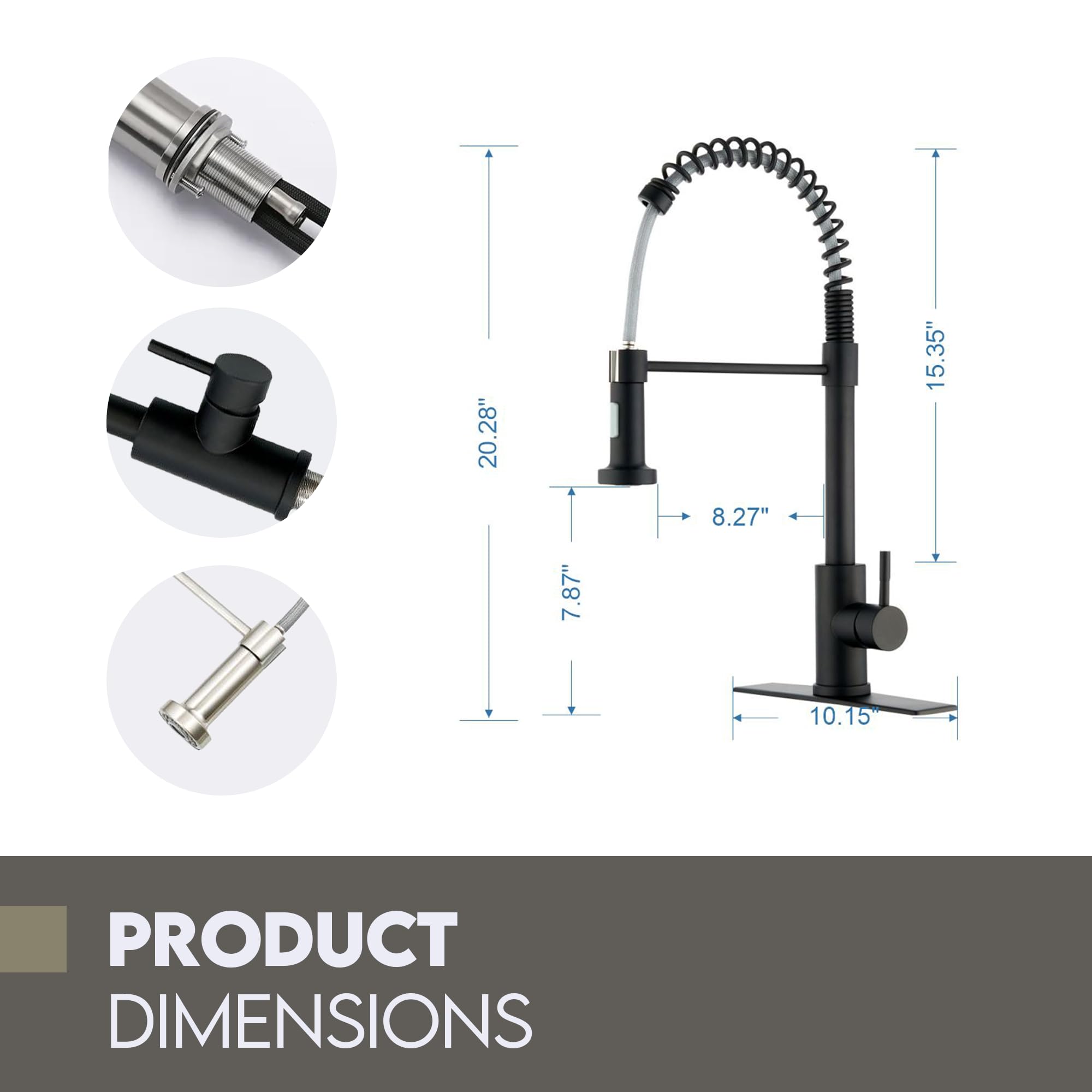 SOFTINOX High Arc Single Handle Pull Down Sprayer Kitchen Faucet - RV Stainless Steel Modern Design with Flexible Hose - Black Finish for Stylish Kitchen Upgrades