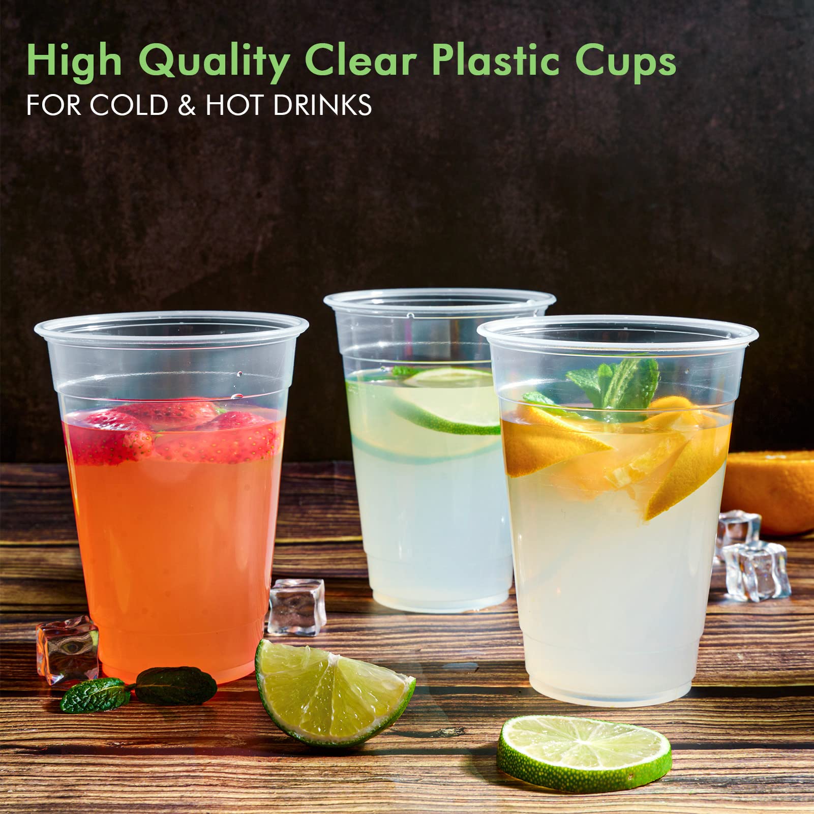 FOCUSLINE 200 Pack 16 oz Clear Plastic Disposable Cups - Bulk Drinking Cups for Water, Juice, Soda, Iced Coffee - Perfect for Parties, Picnics, BBQs, and Office Events