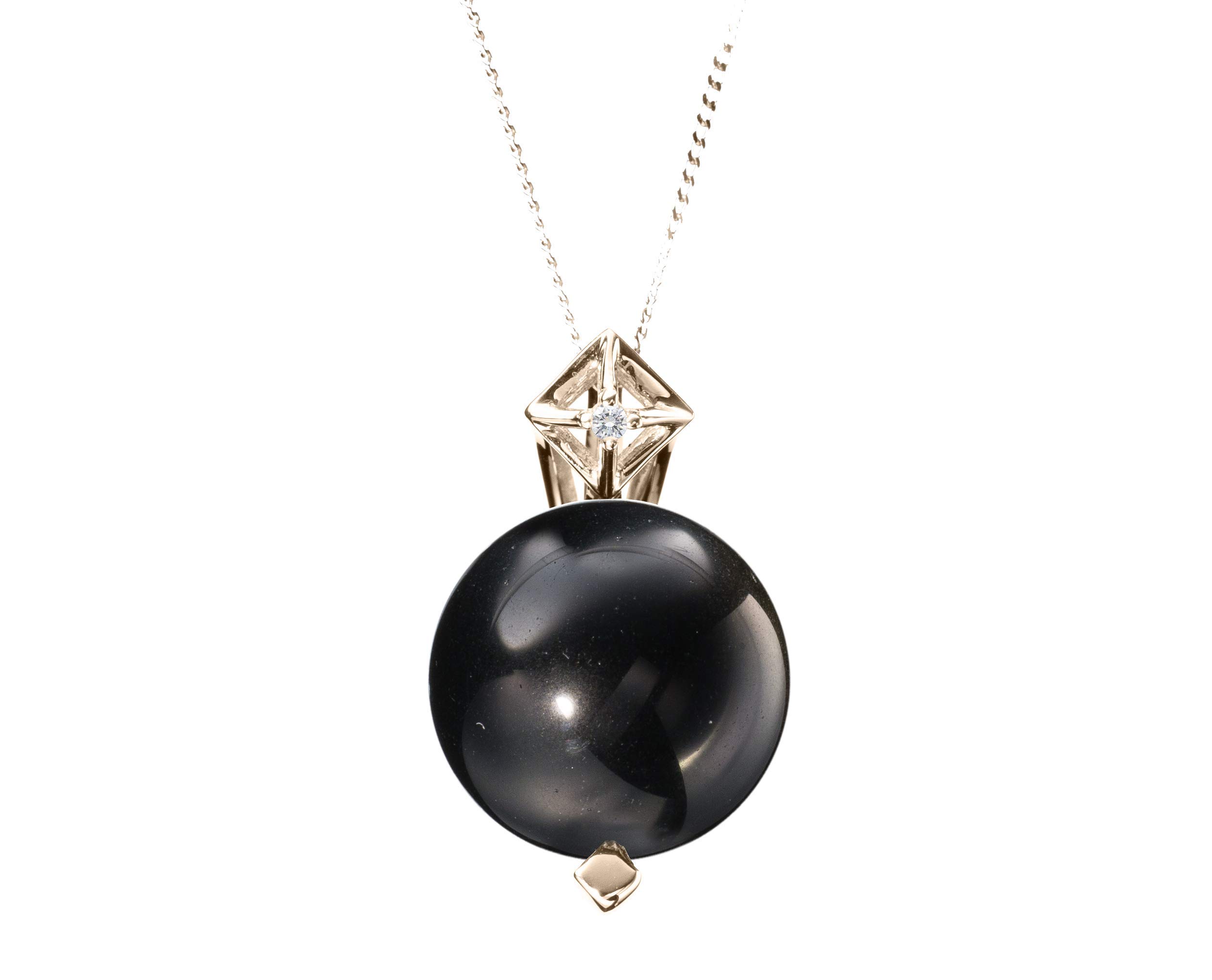 Majade Black Tourmaline Necklace - 14K Gold Handmade Pendant with Diamond Accents | Minimalist Geometric Jewelry for Women | Perfect for Everyday Wear, Meditation & Energy Protection